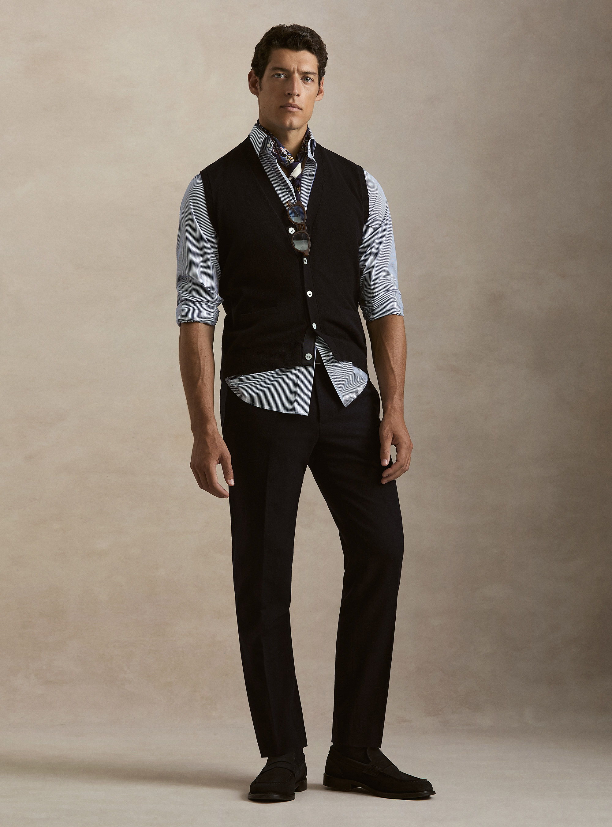 Gilet in puro cashmere con bottoni, BLU NAVY