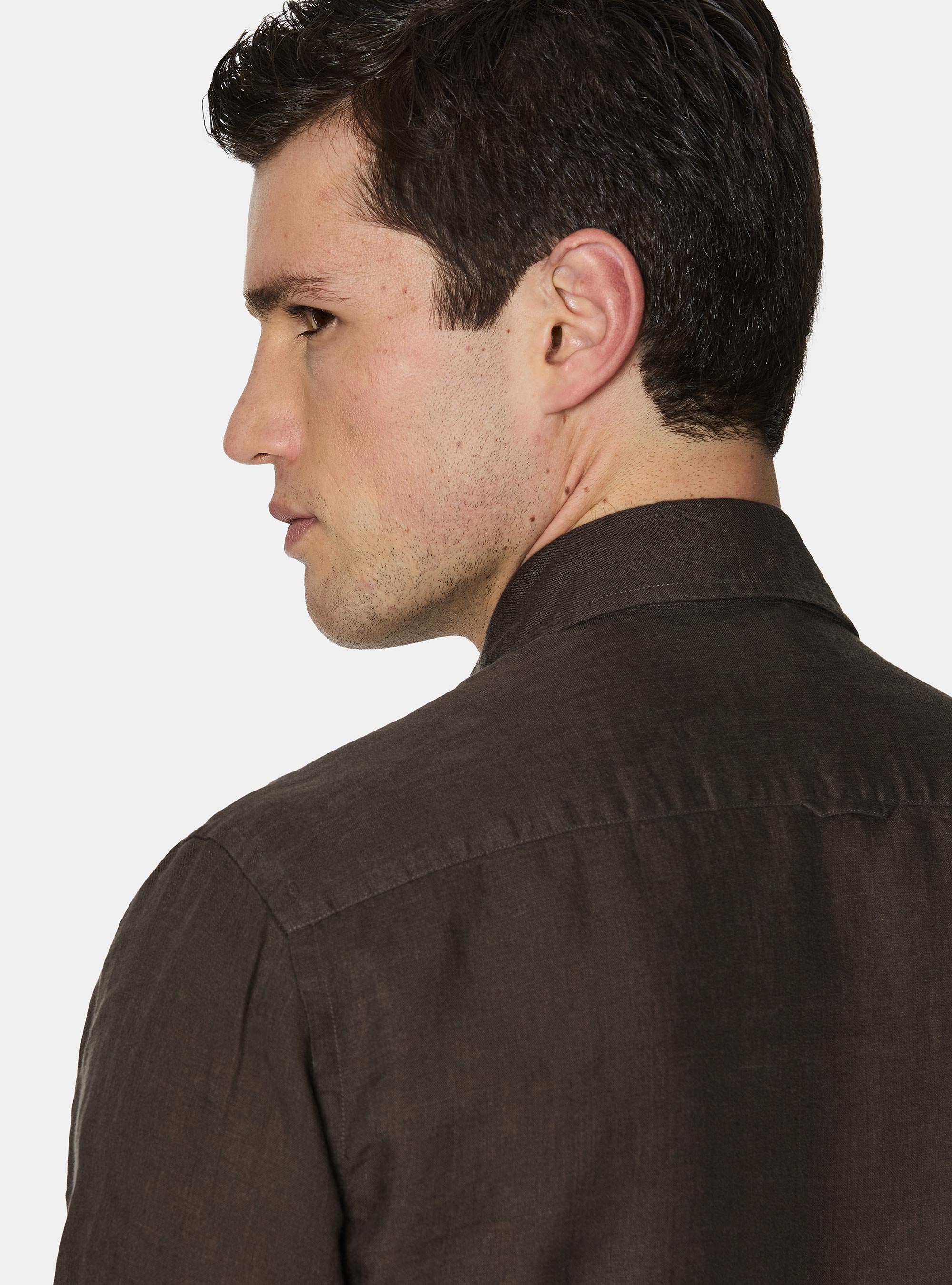 Camicia in puro lino, MARRONE