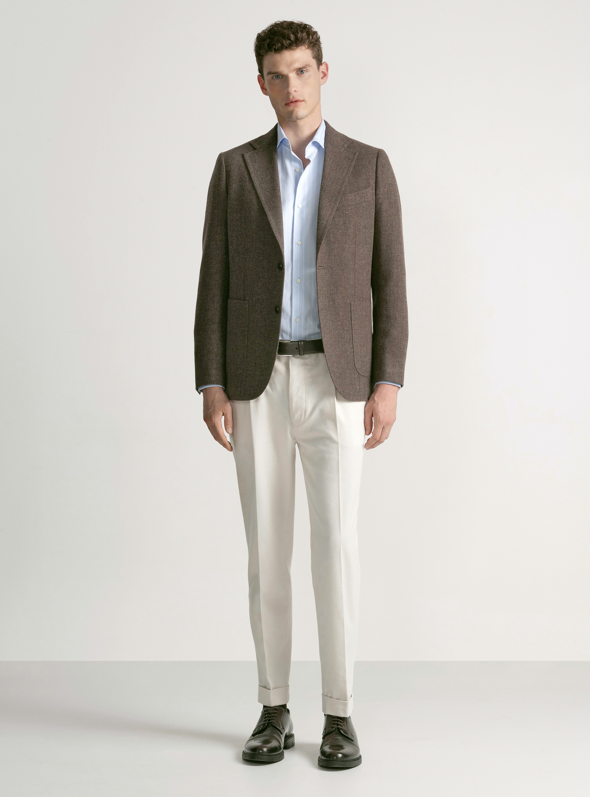 Giacca hopsack in lana cotone e cashmere, FANGO