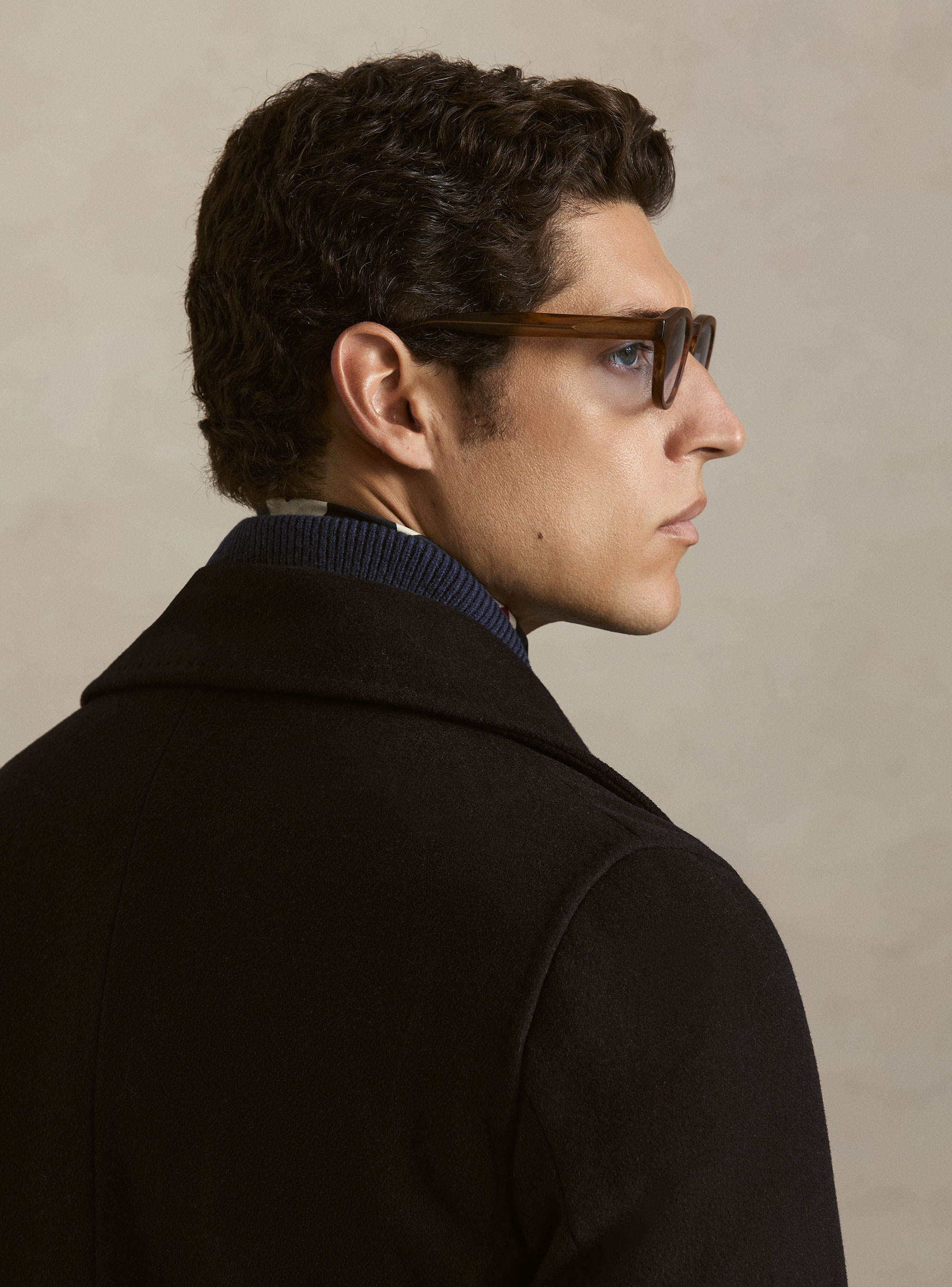 Peacoat in lana cashmere con bottone in metallo, BLU NAVY