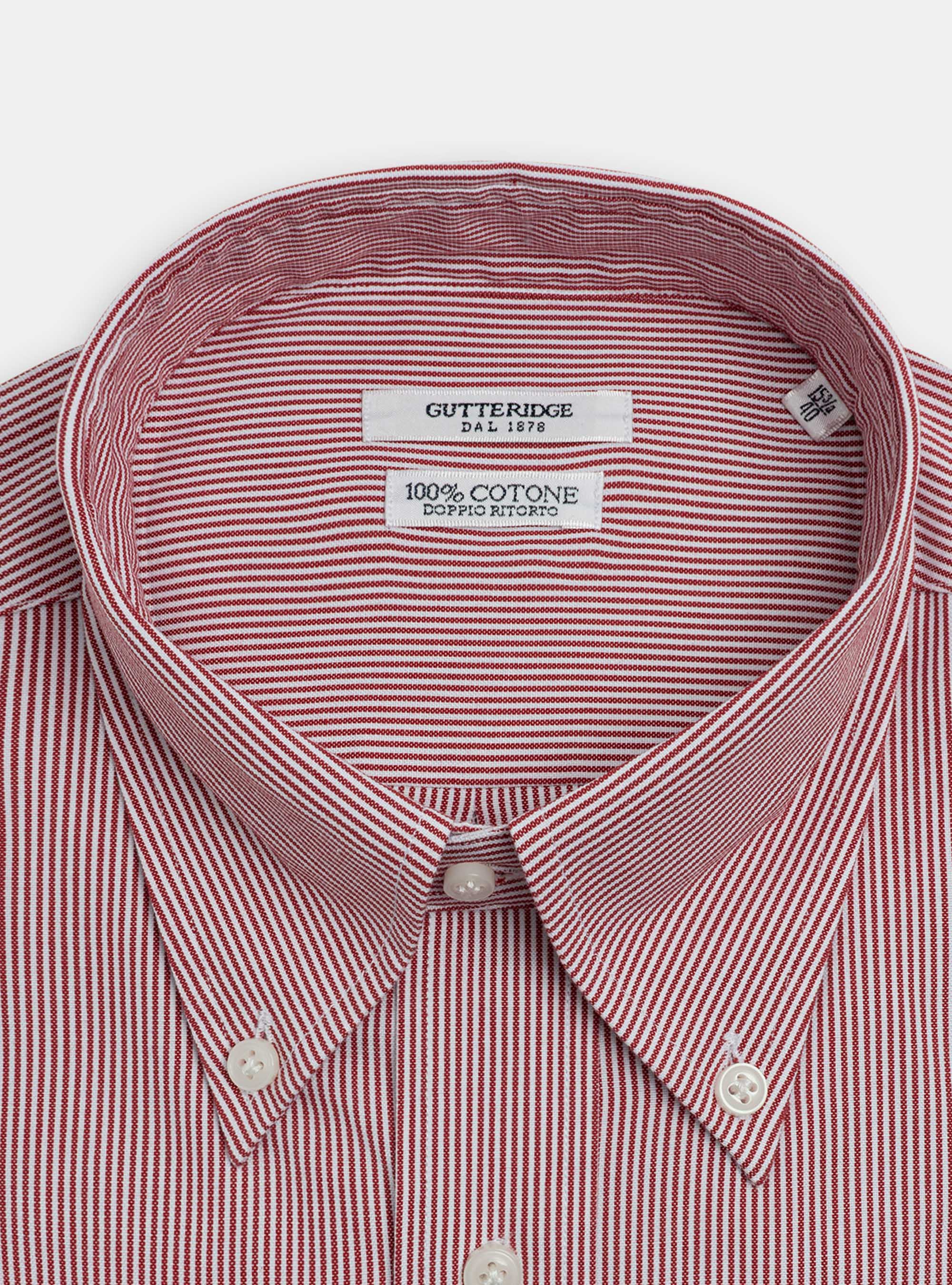 Camicia collo button down in oxford di cotone doppio ritorto, ROSSO