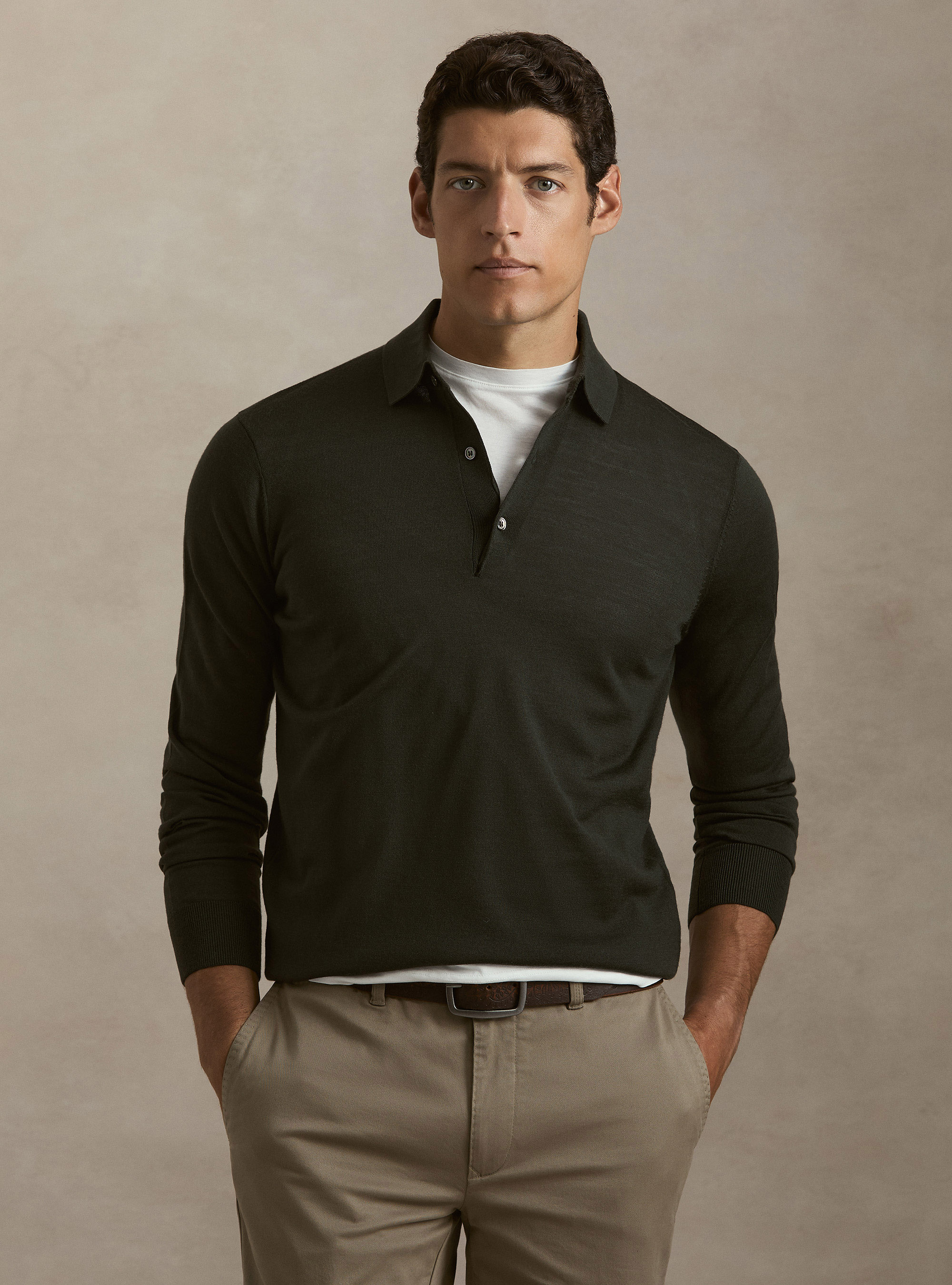 Polo in maglia in lana merino extrafine, MILITARE 0609C