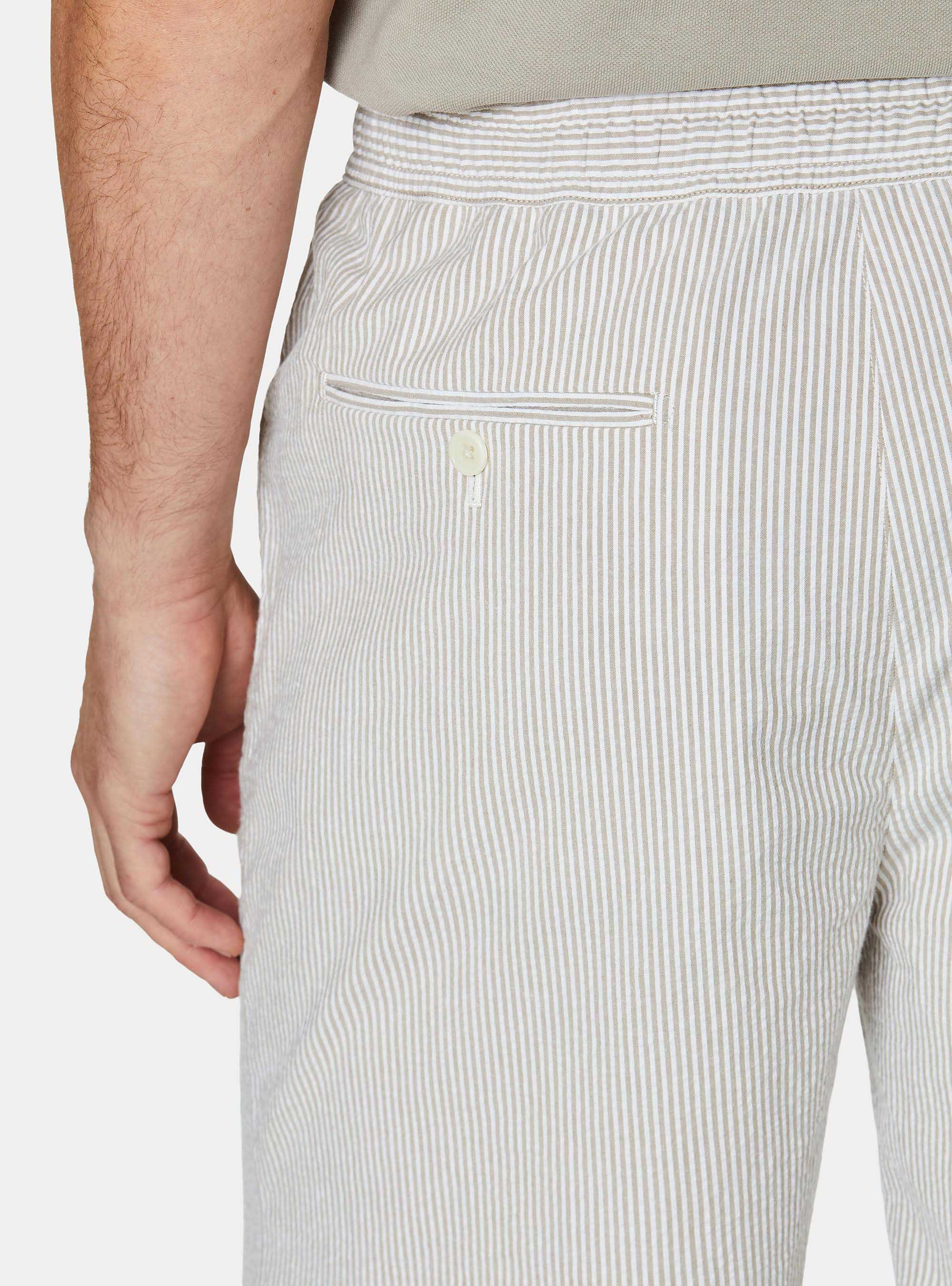 Bermuda in cotone stretch seersucker con coulisse, SABBIA