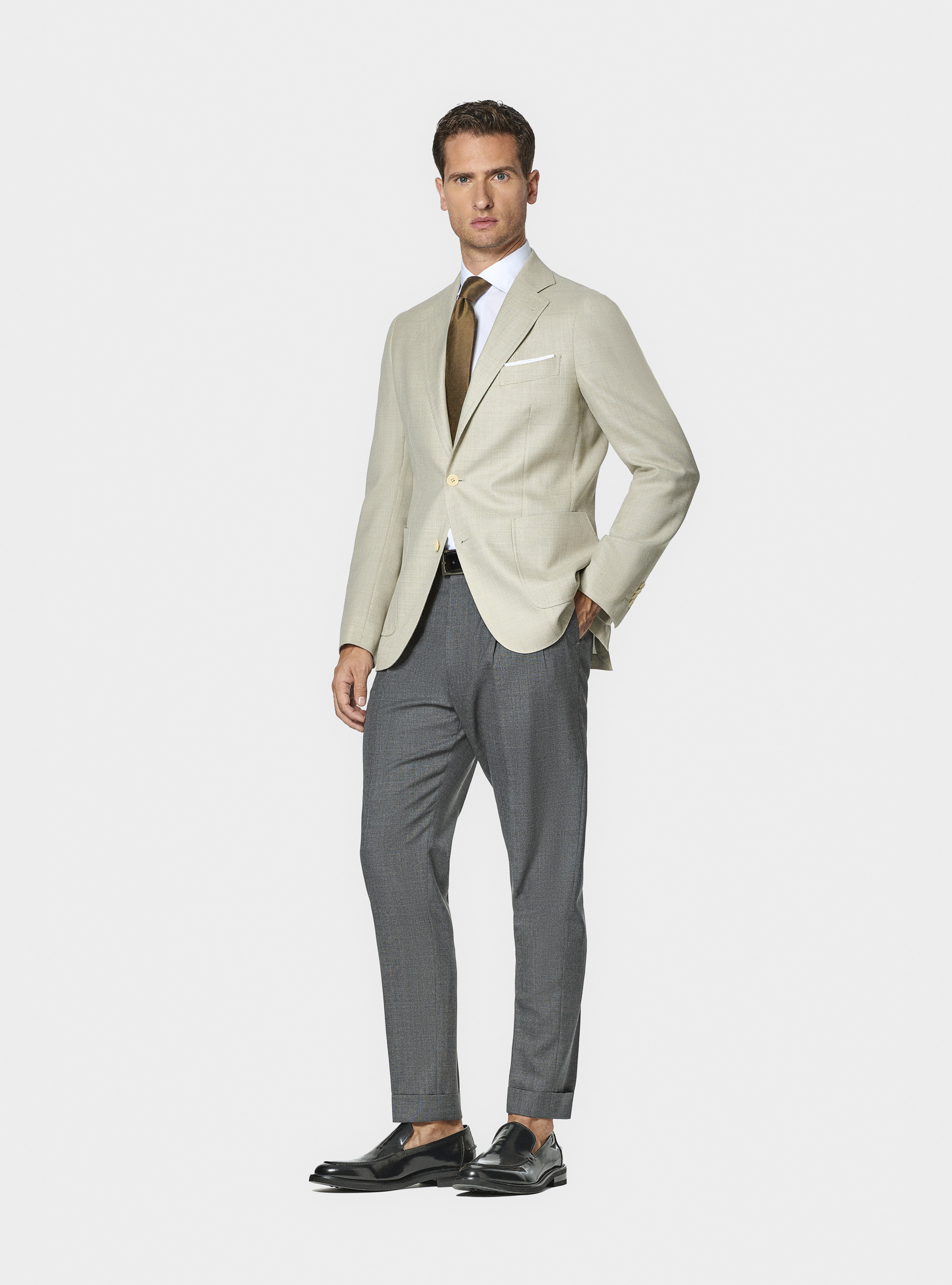 Giacca hopsack in lana Vitale Barberis Canonico, ECRU