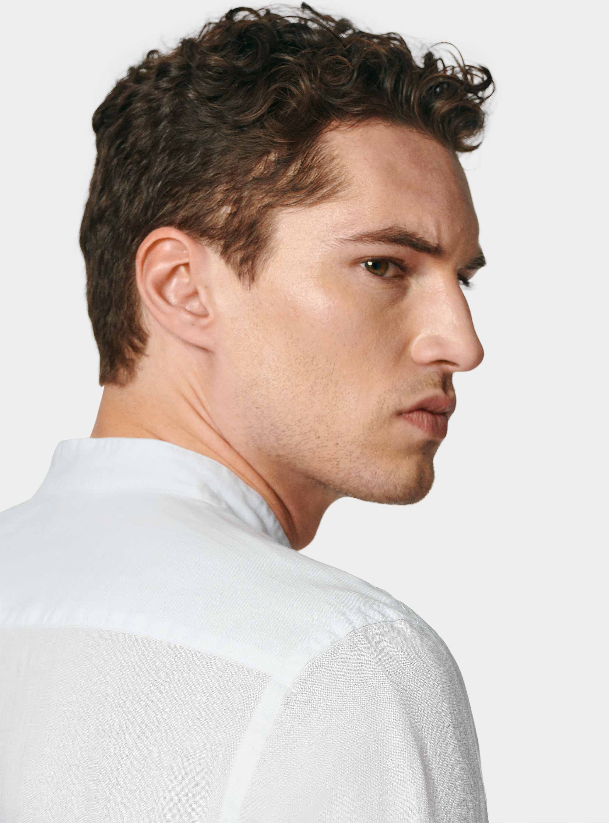 Camicia bianca coreana in puro lino, BIANCO