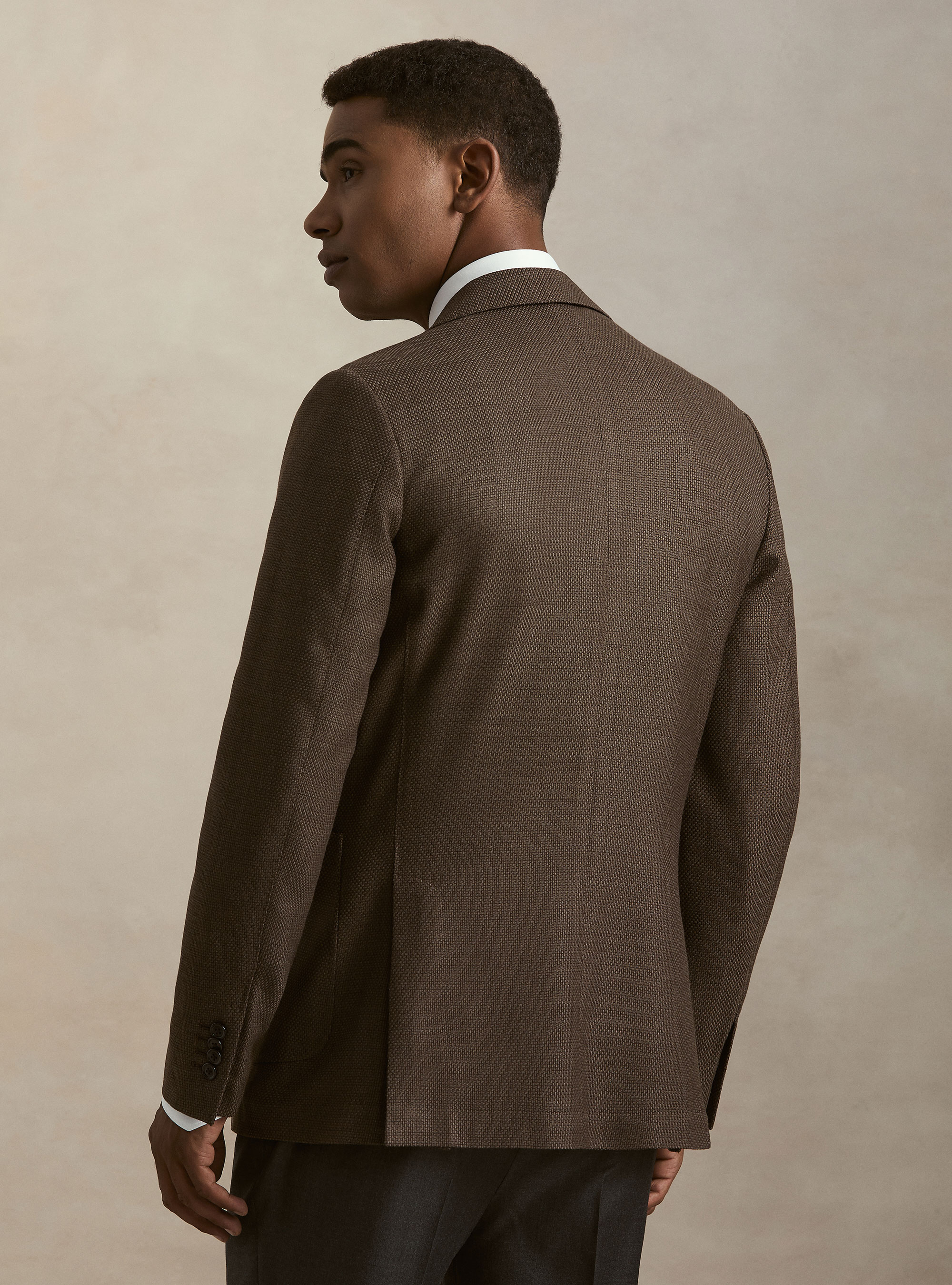 Giacca in lana hopsack, MARRONE
