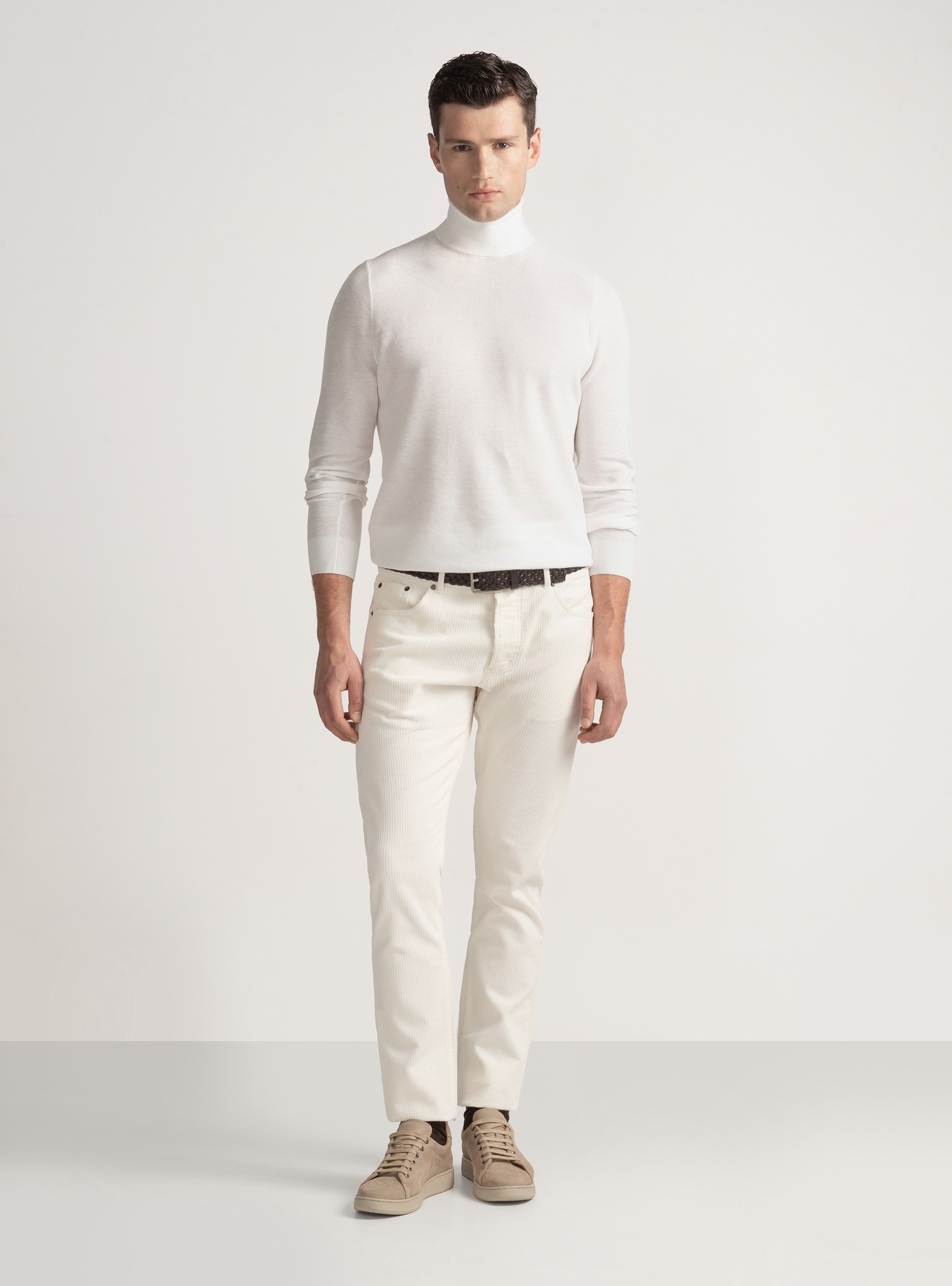 Dolcevita nido d'ape in cotone cashmere, BIANCO