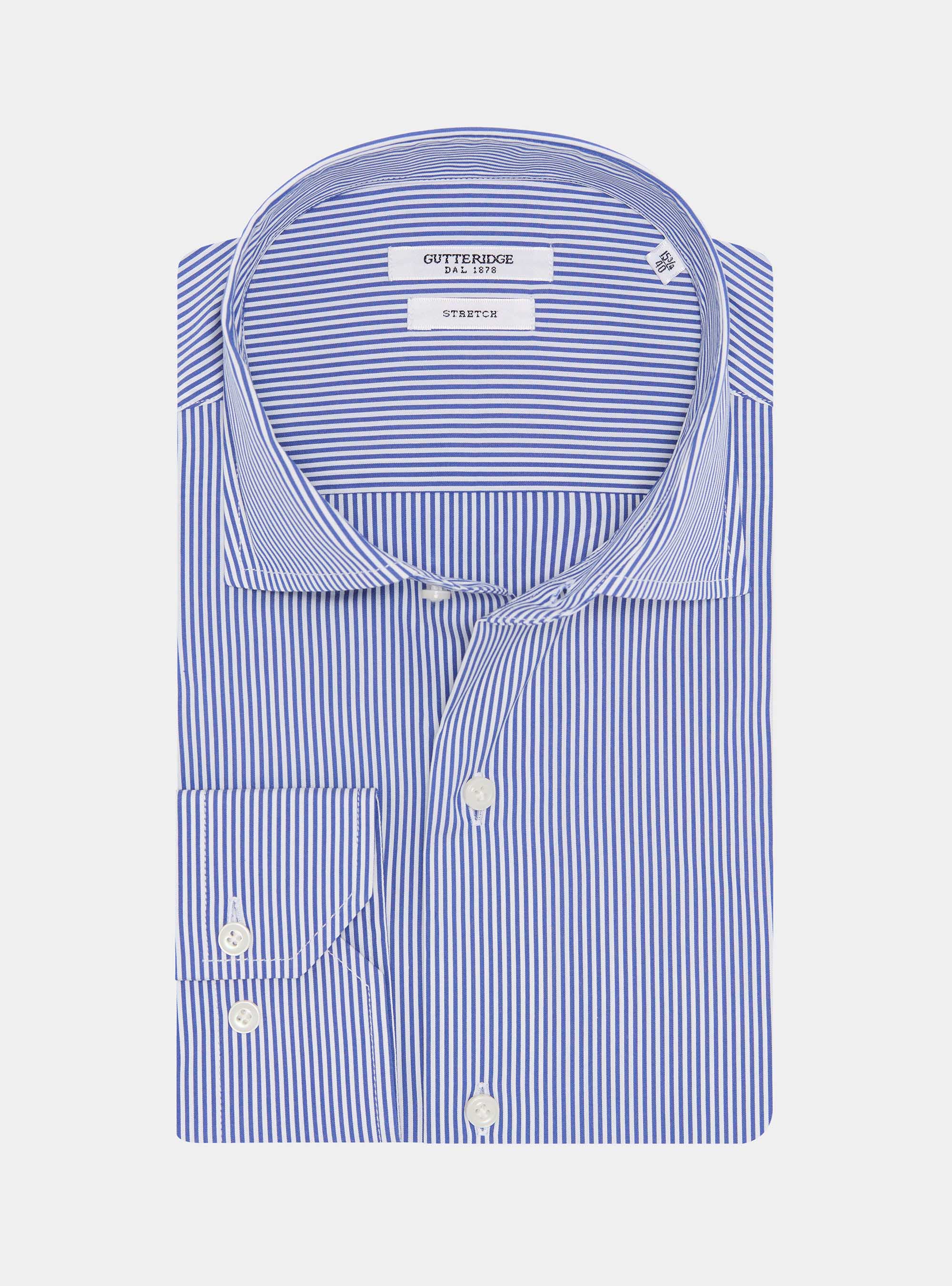 Camicia in cotone rigato popeline stretch, BLU