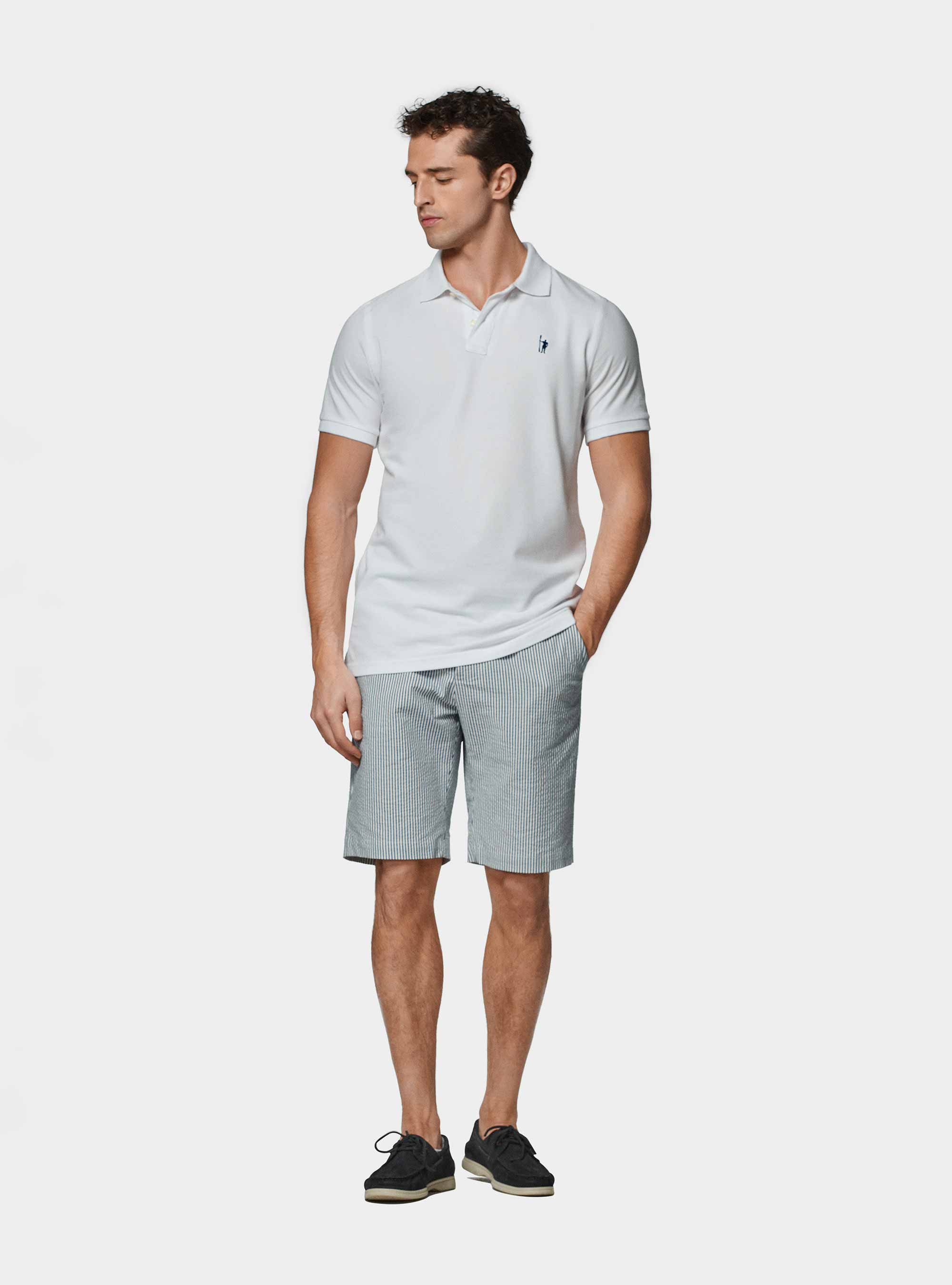Bermuda seersucker in cotone stretch, BLU