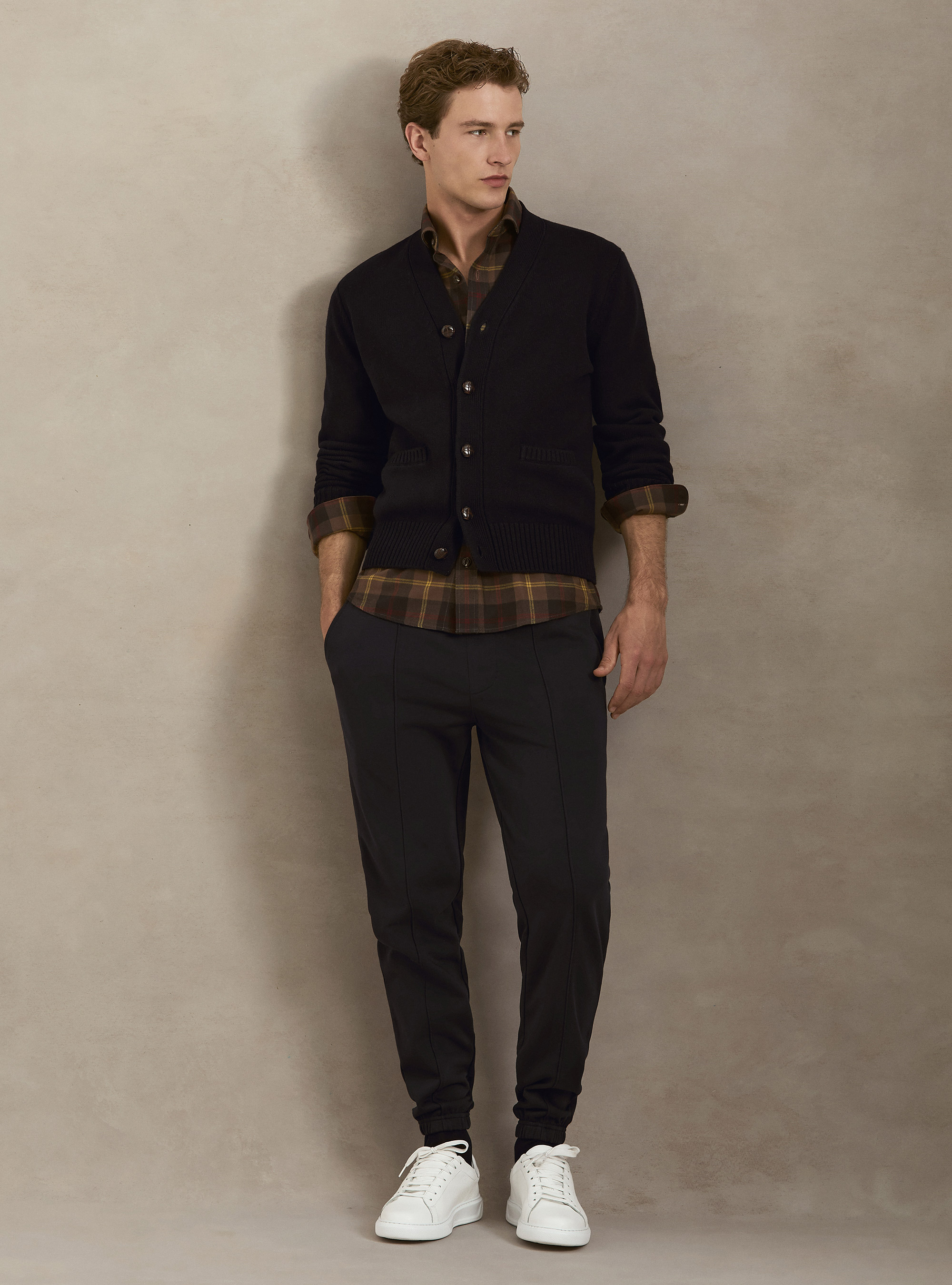 Cardigan con bottoni in lana e cashmere, BLU NAVY
