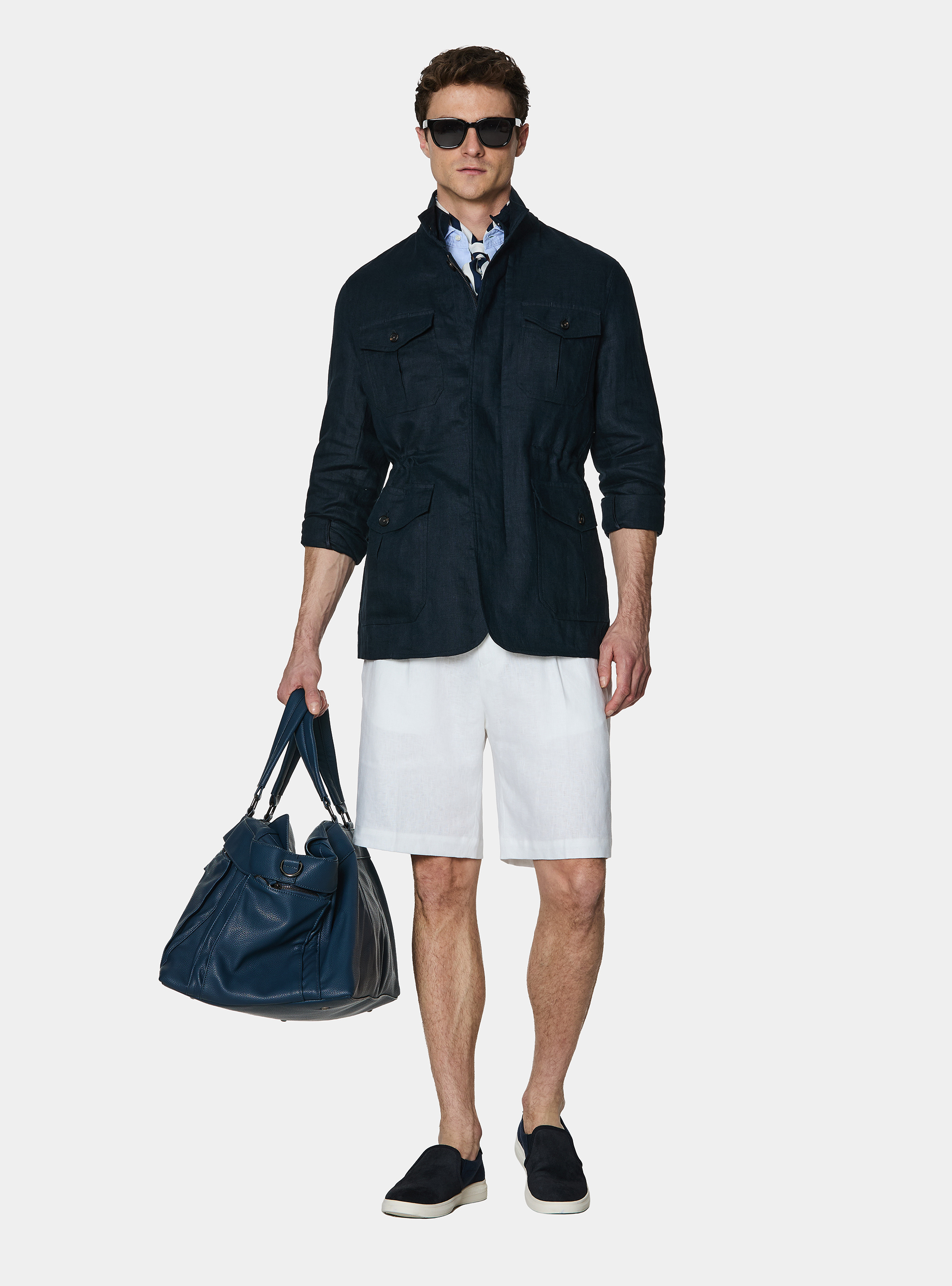 Field jacket in puro lino, BLU NAVY
