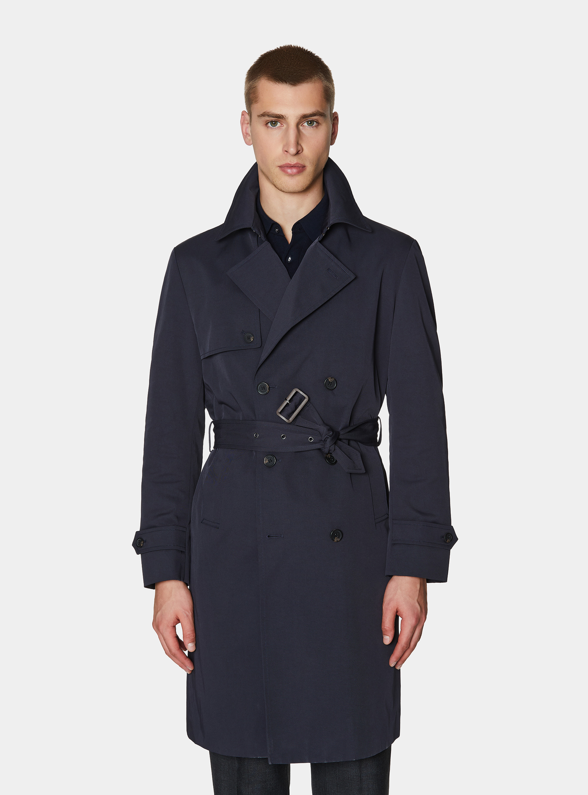 Trench doppiopetto in twill di cotone, BLU NAVY