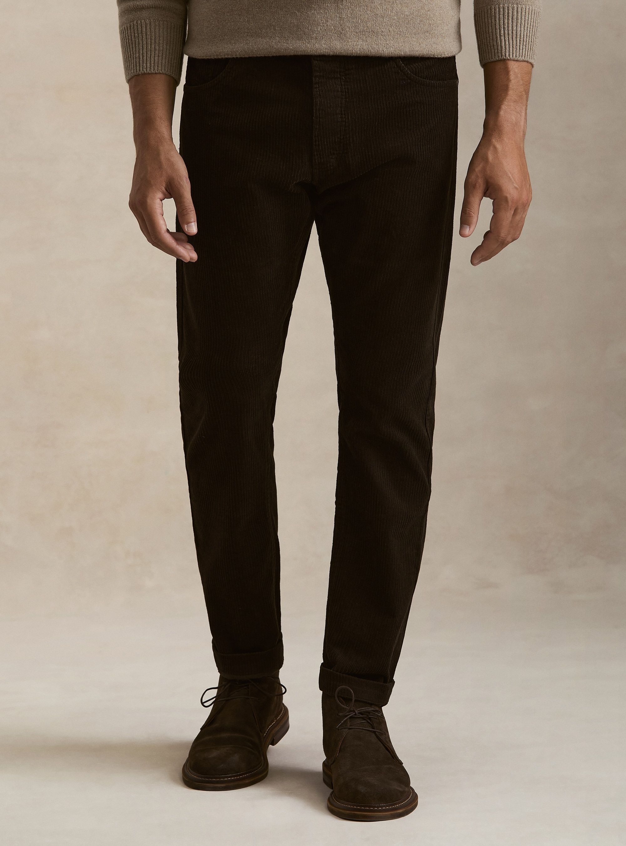 Pantaloni 5 tasche in velluto, MARRONE