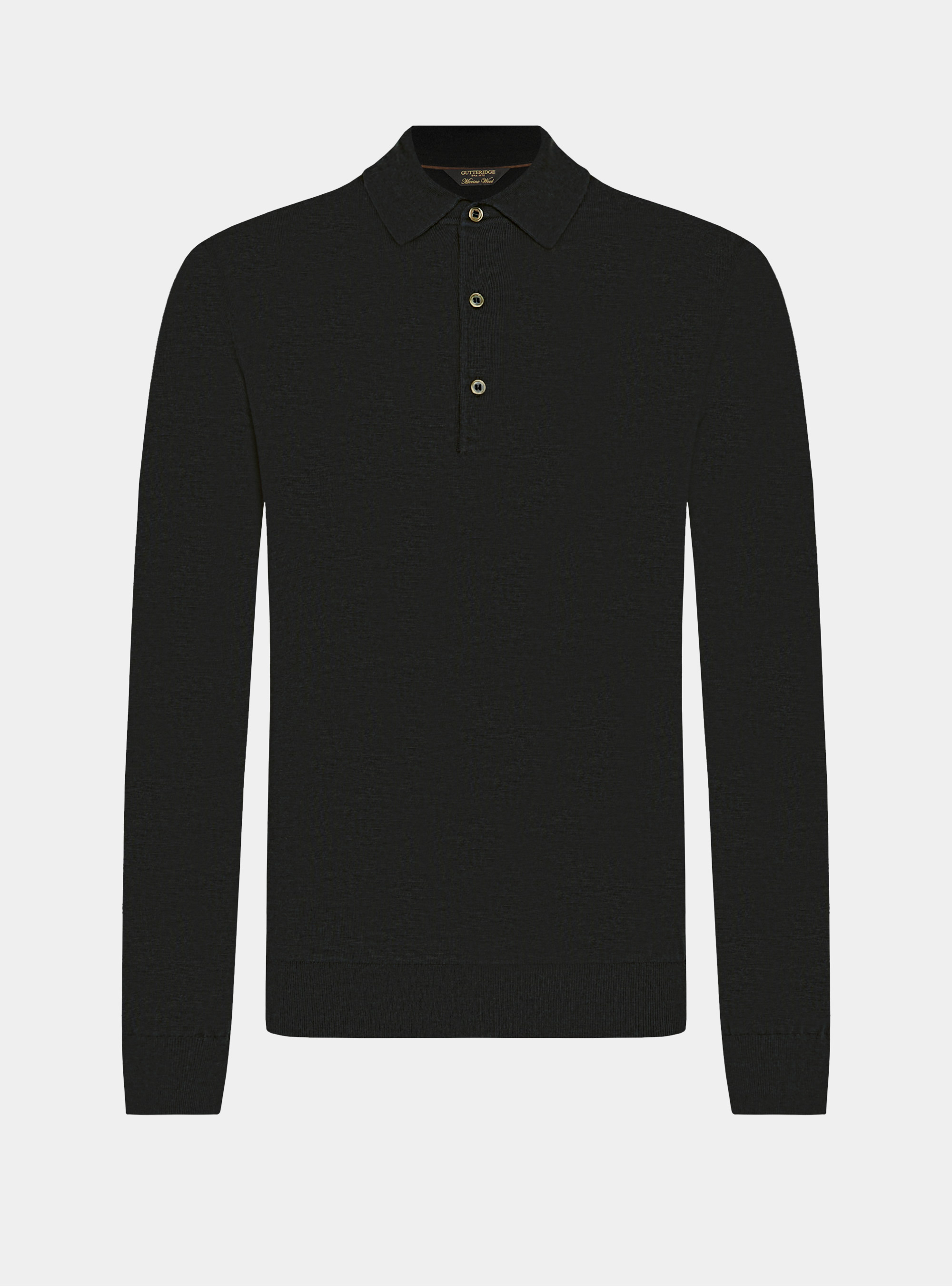 Maglia a polo in lana merino extrafine, NERO