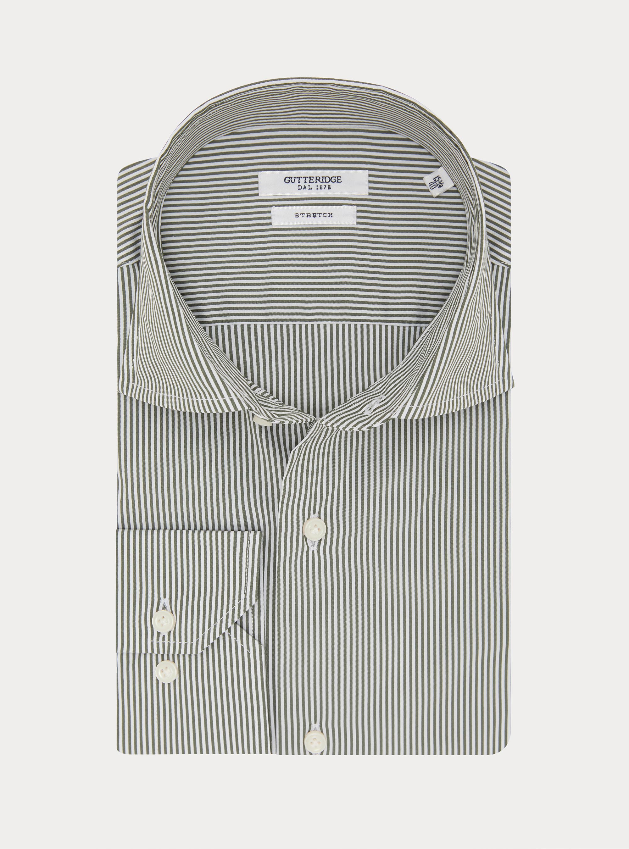 Camicia in cotone rigato popeline stretch, VERDE