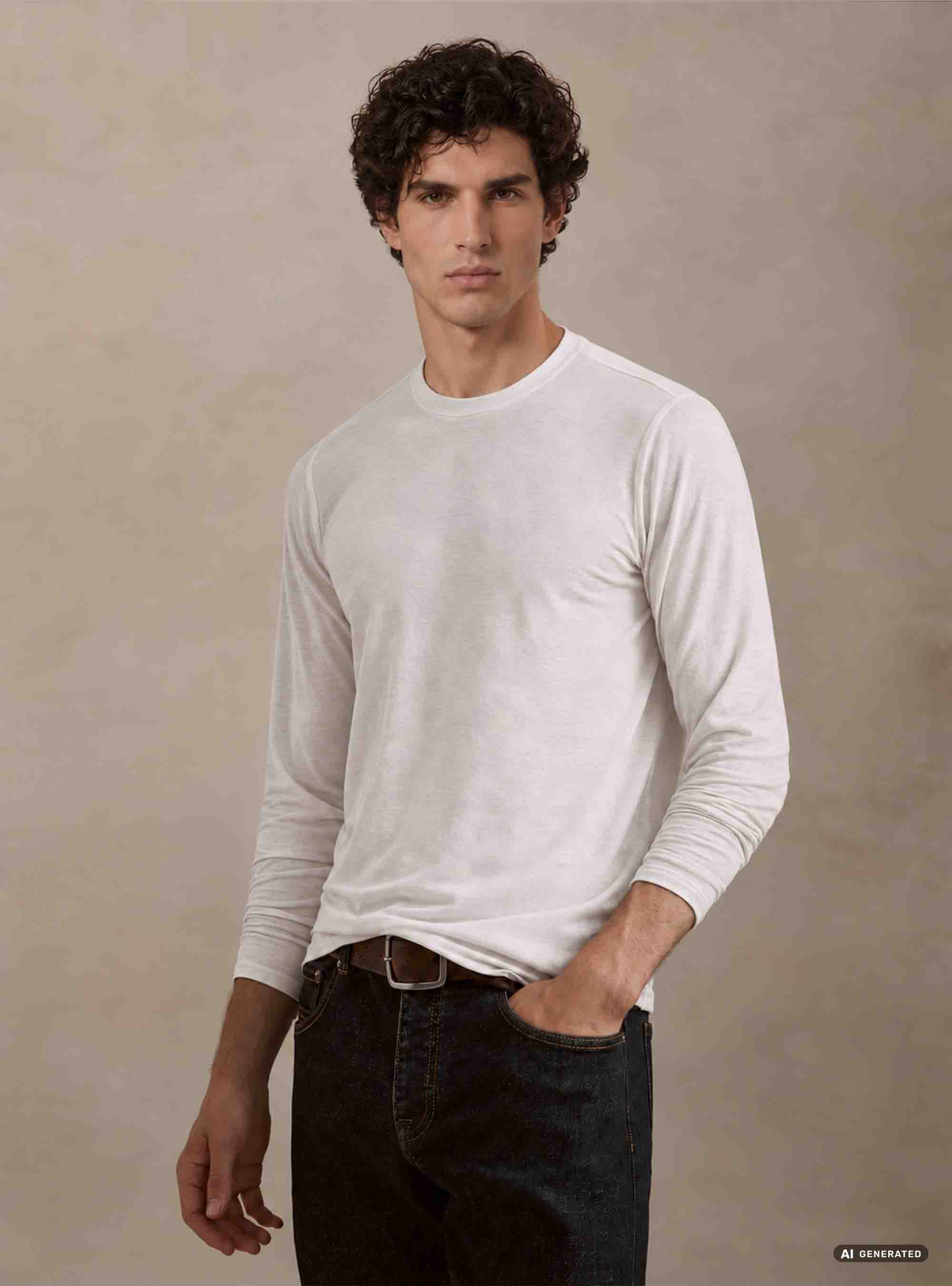T-shirt manica lunga in misto cashmere, 0055C OFF WHITE