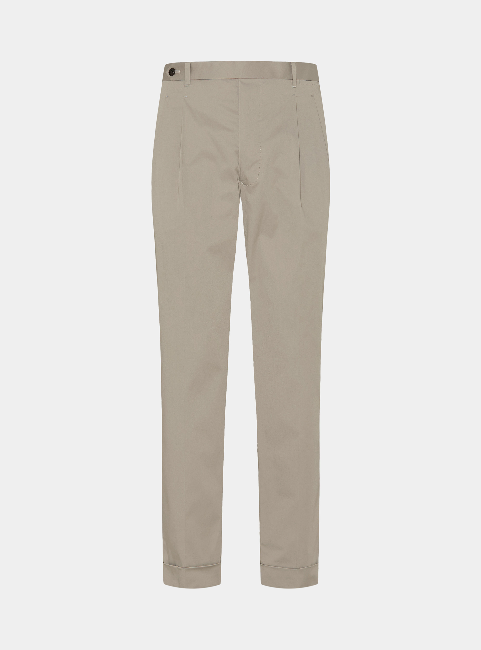 Pantaloni con pince in cotone popeline stretch, SABBIA