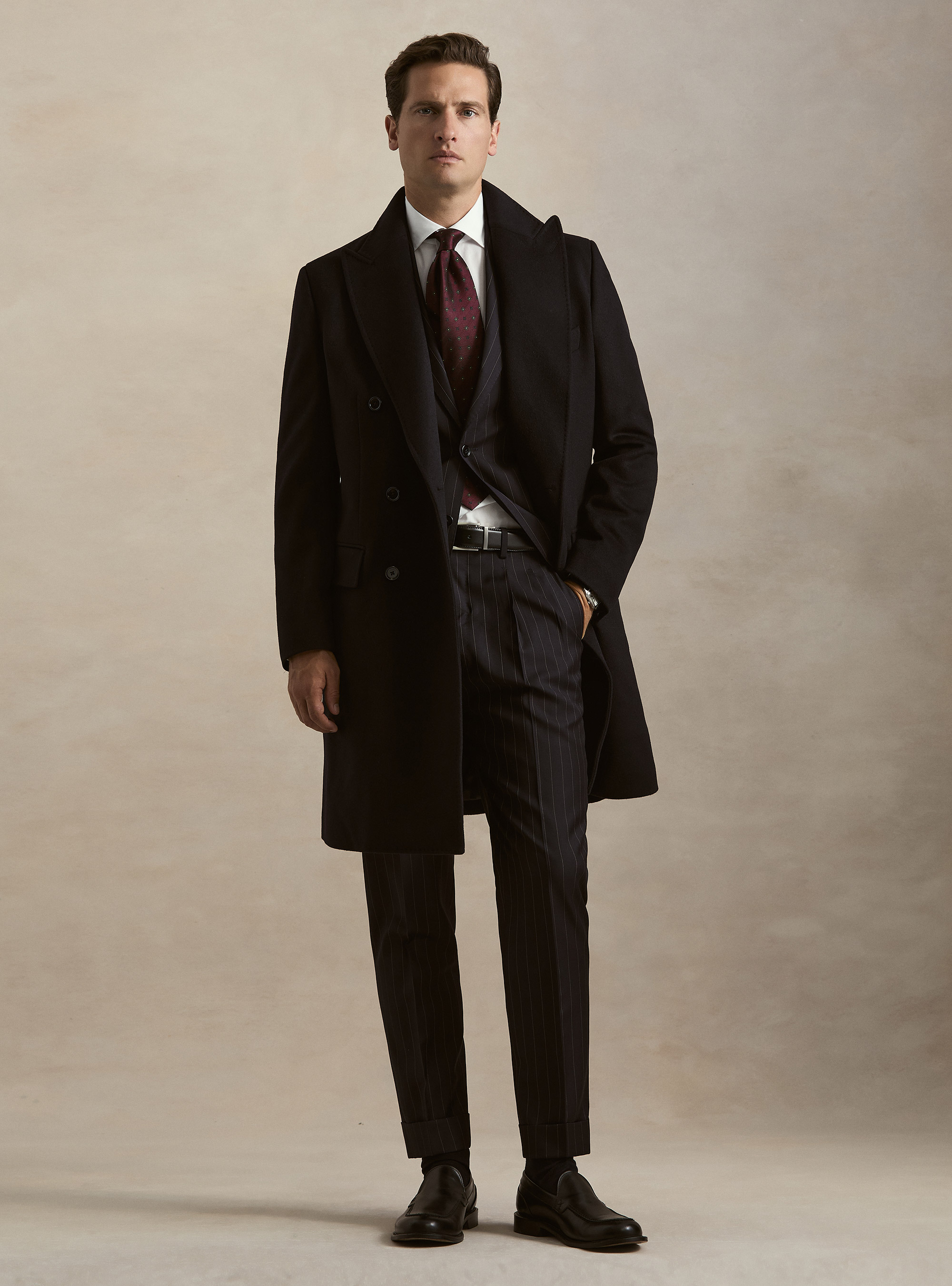 Cappotto doppiopetto in misto cashmere, BLU NAVY