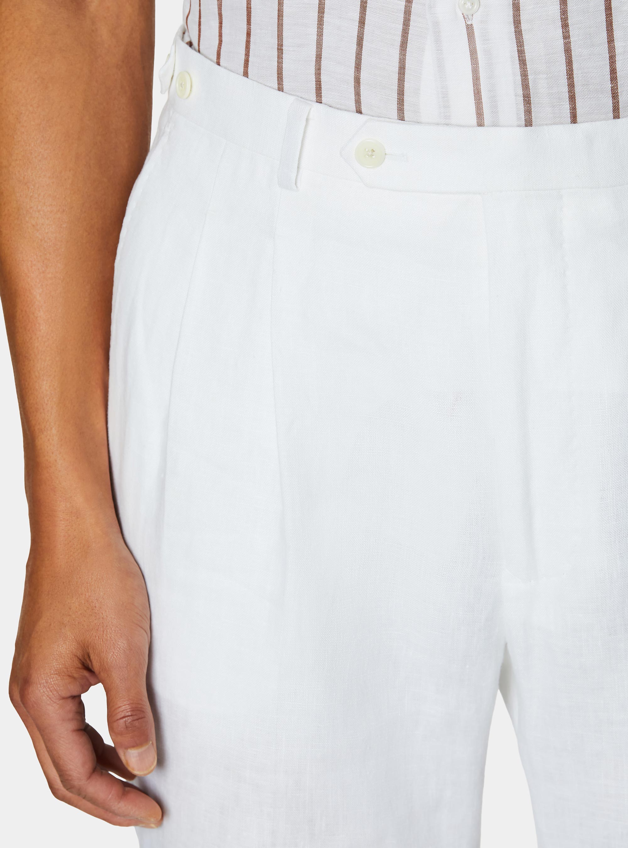 Pantaloni con pince in puro lino, BIANCO
