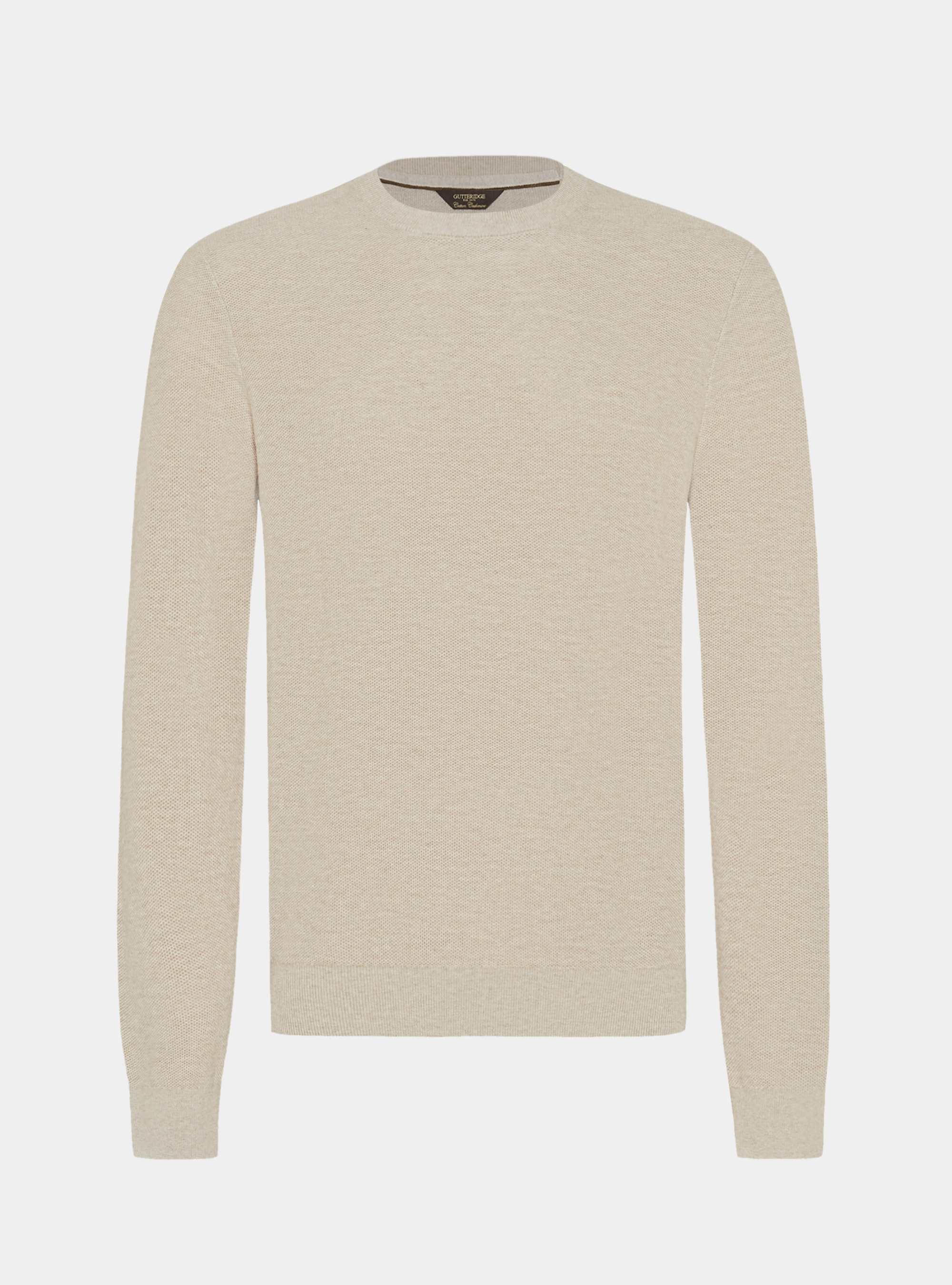 Maglia girocollo in cotone cashmere nido d'ape, ECRU