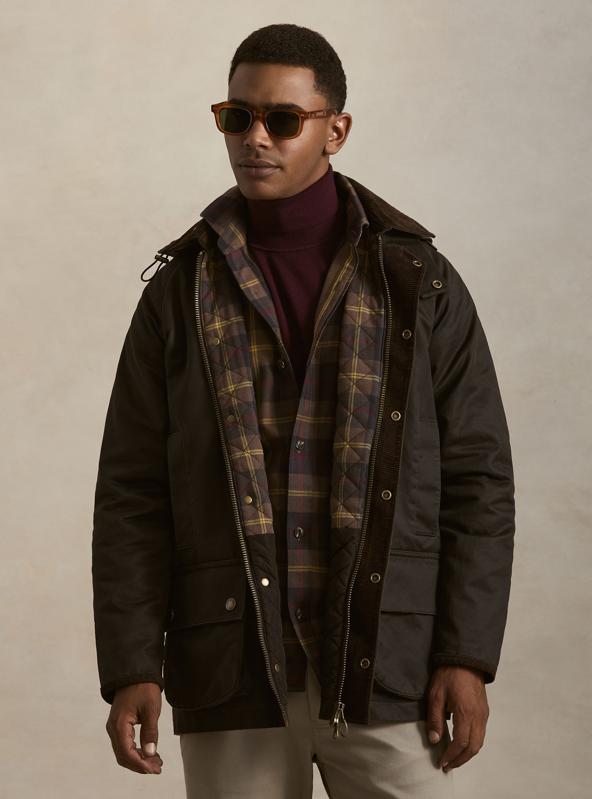 Giacca cerata in misto cotone, MARRONE