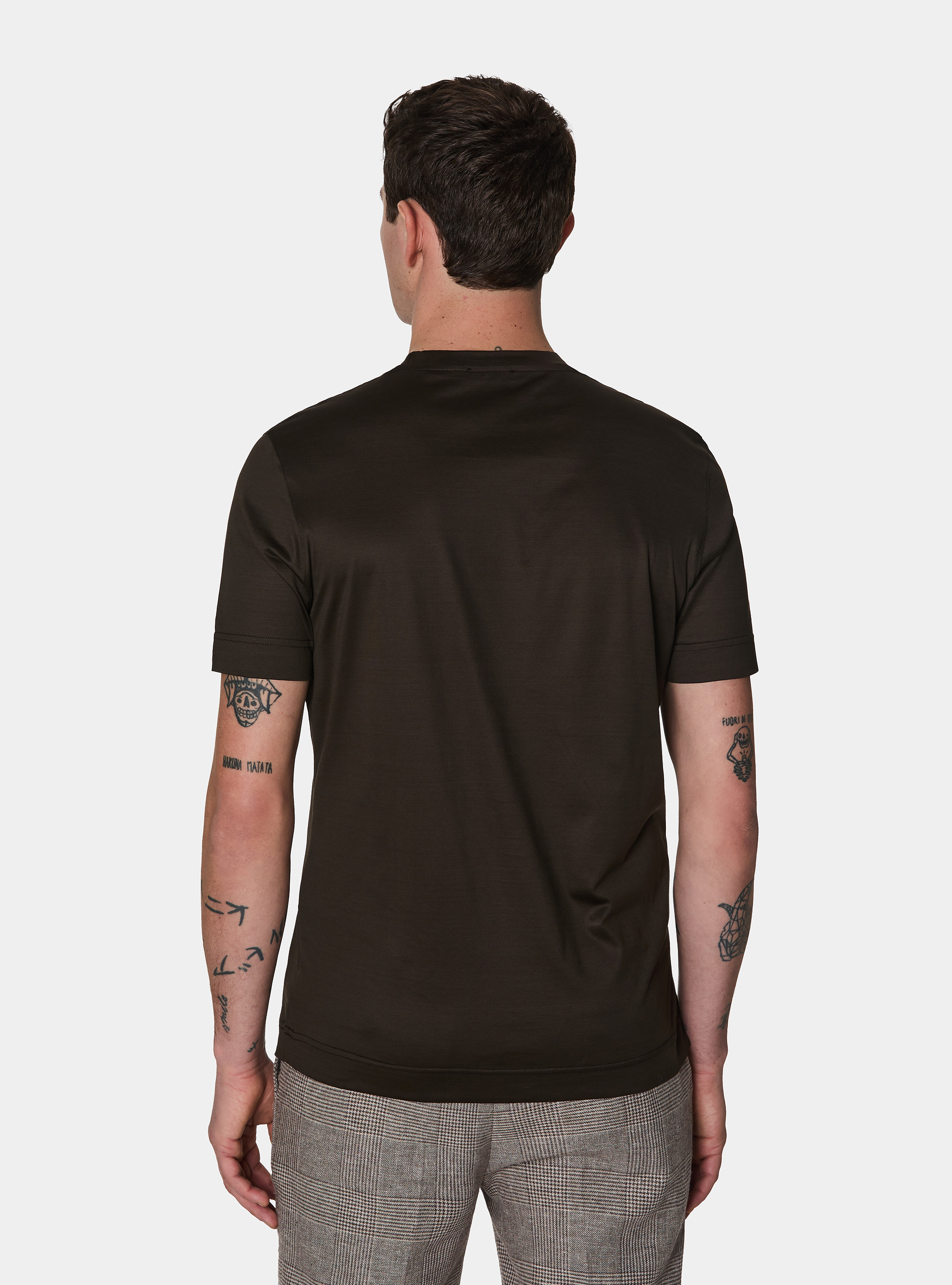 T-shirt mezza manica in filo di Scozia, MARRONE