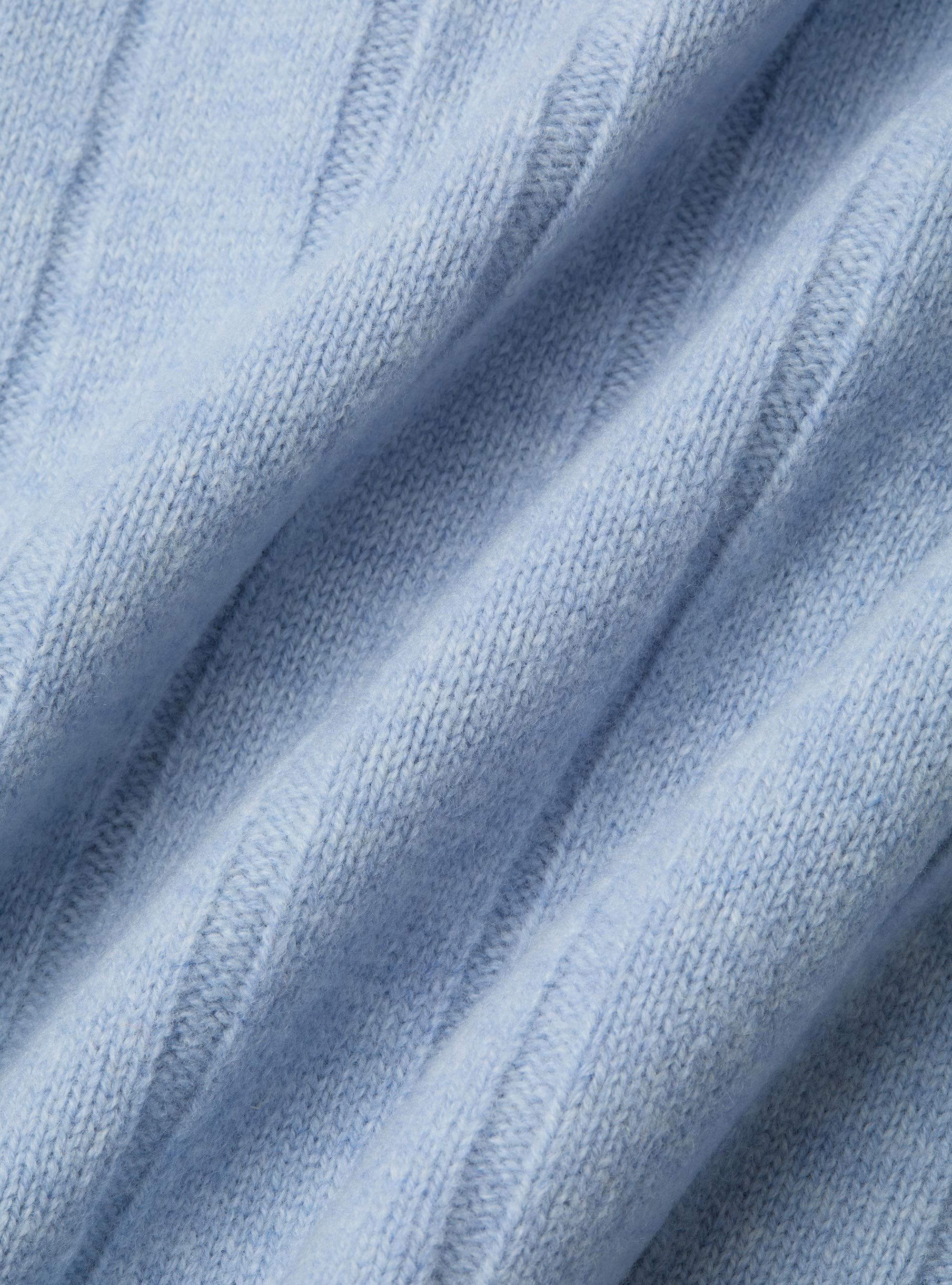Maglia full zip con colletto in lana e cashmere a costa piatta, AZZURRO POLVERE 0283C