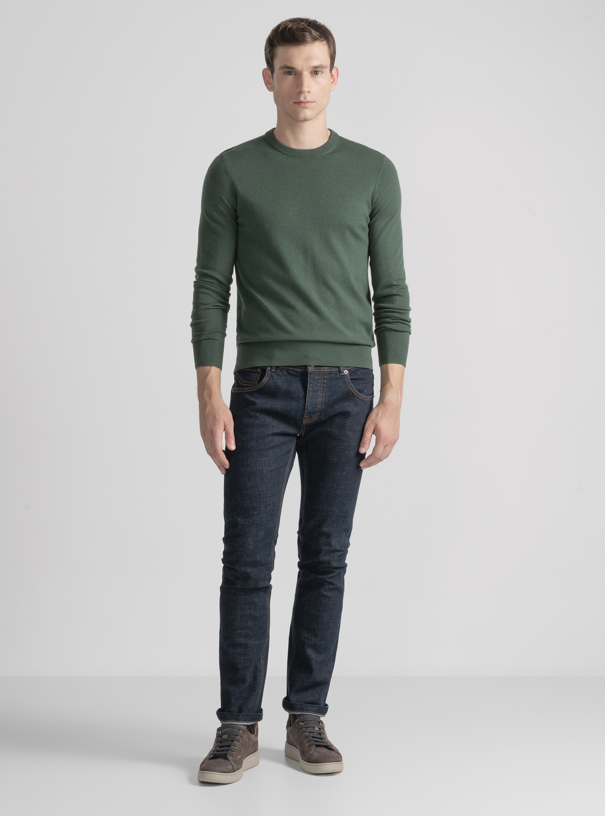 Maglia girocollo in misto lana, MILITARE 0609C