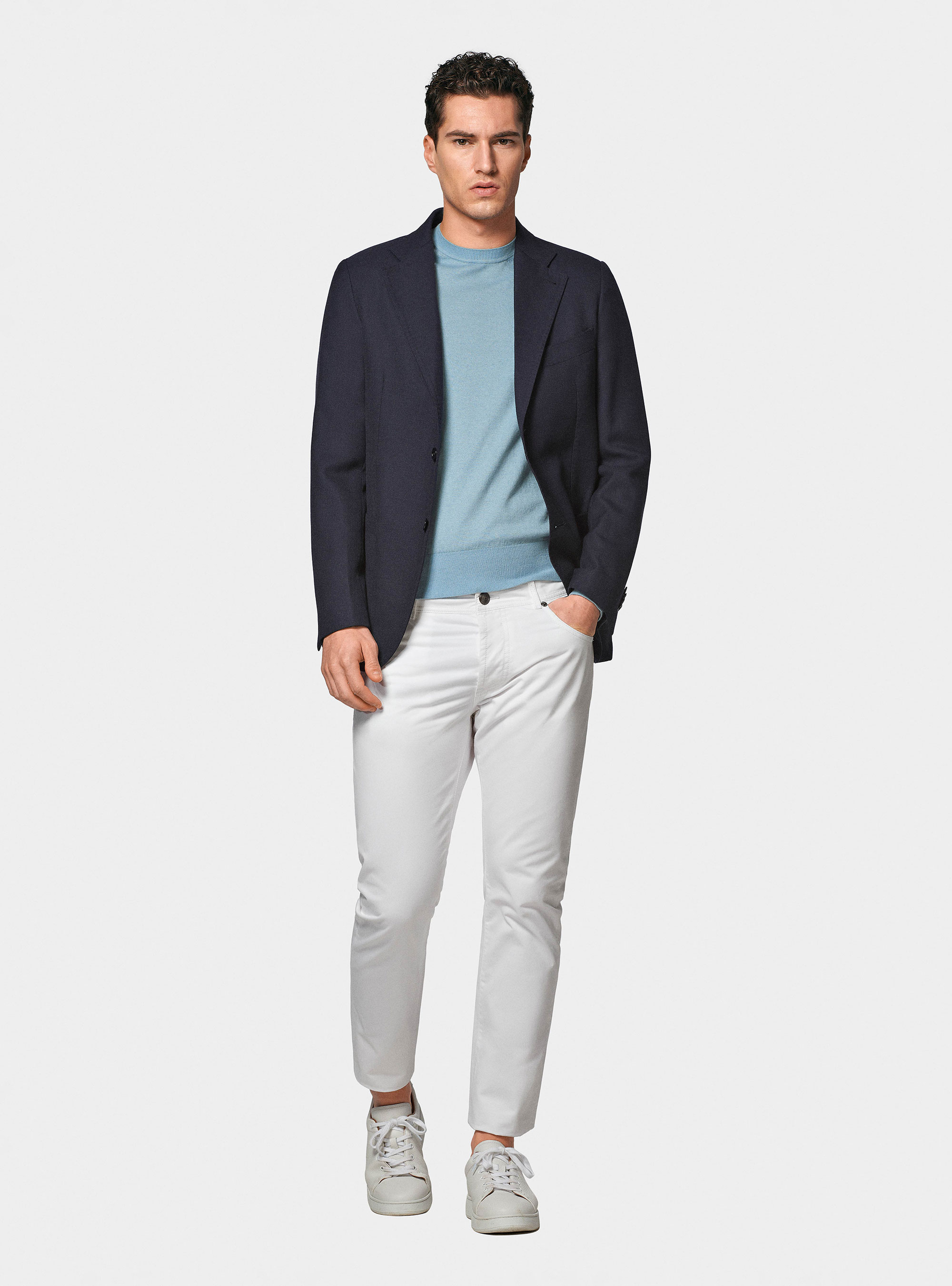 Giacca in pura lana micro texture, BLU NAVY