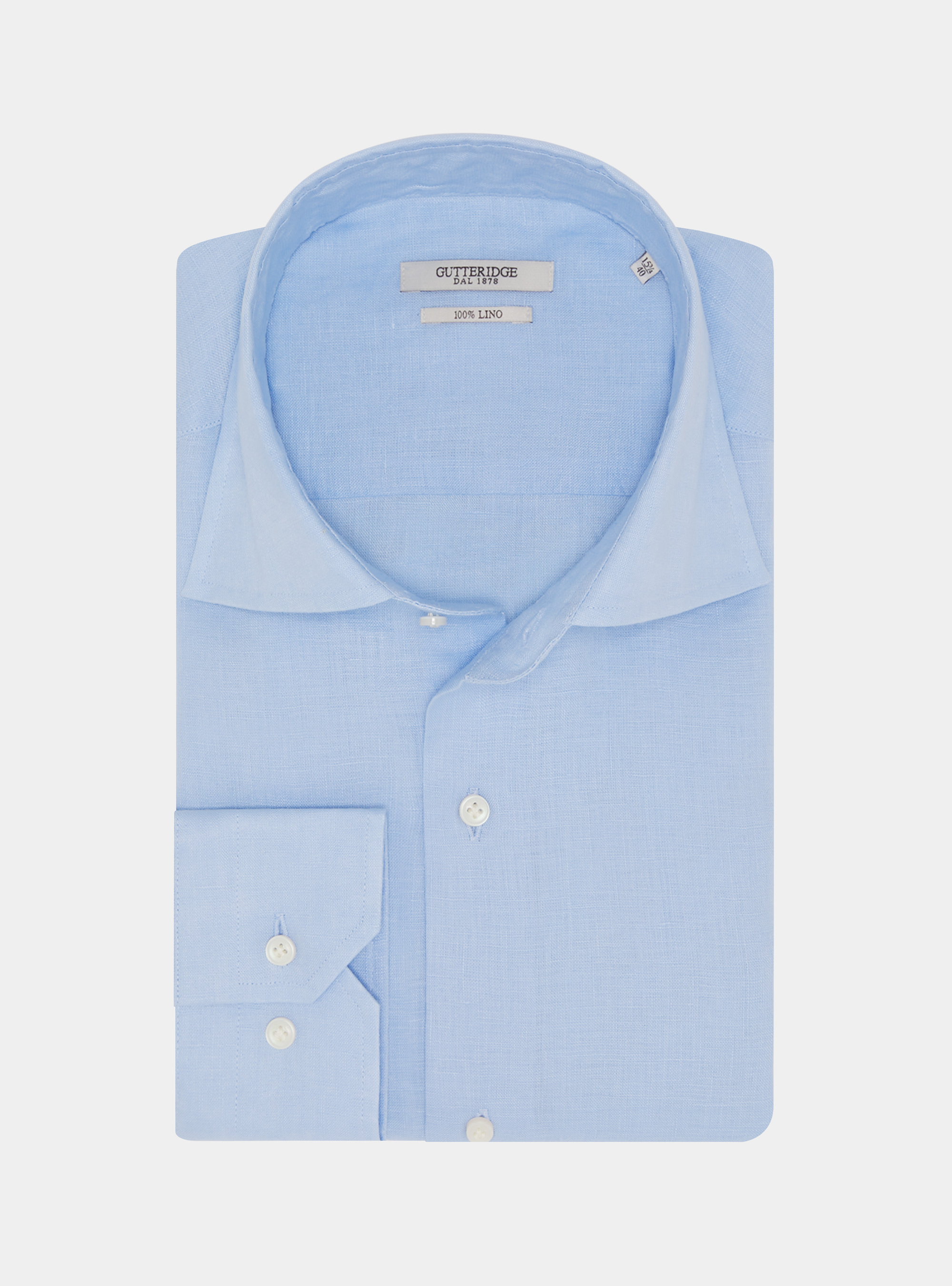 Camicia collo italiano in puro lino, AZZURRO