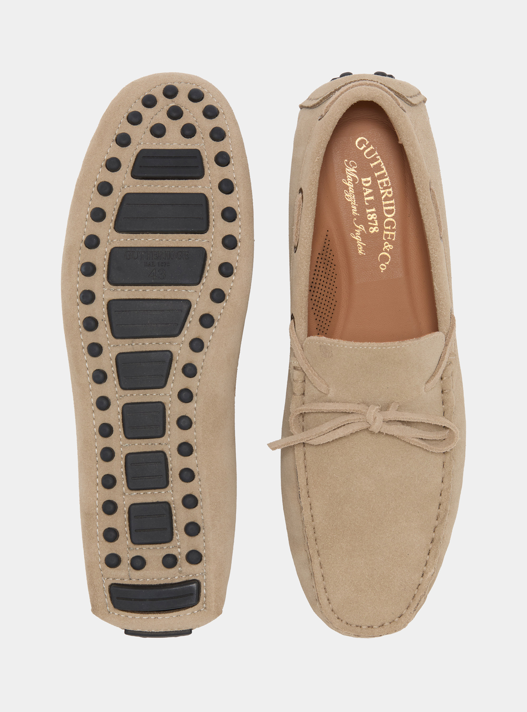 Mocassini da barca in suede, ECRU