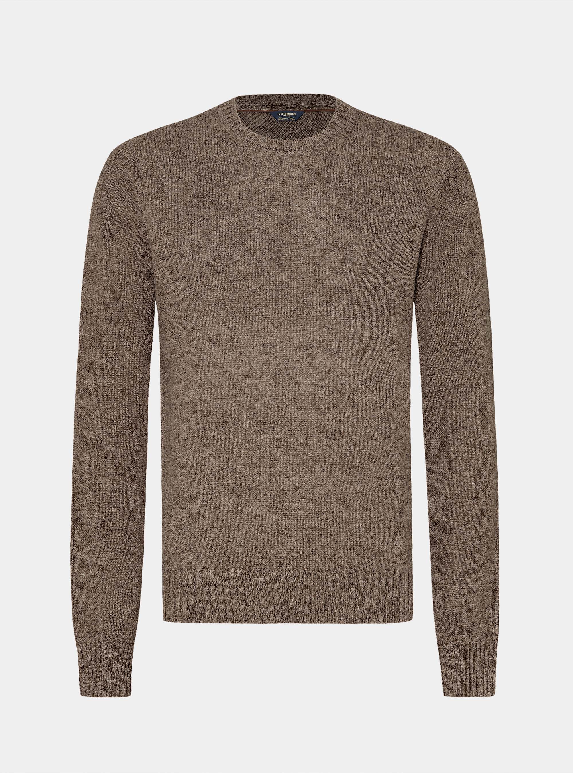 Maglia girocollo in pura lana shetland, FANGO