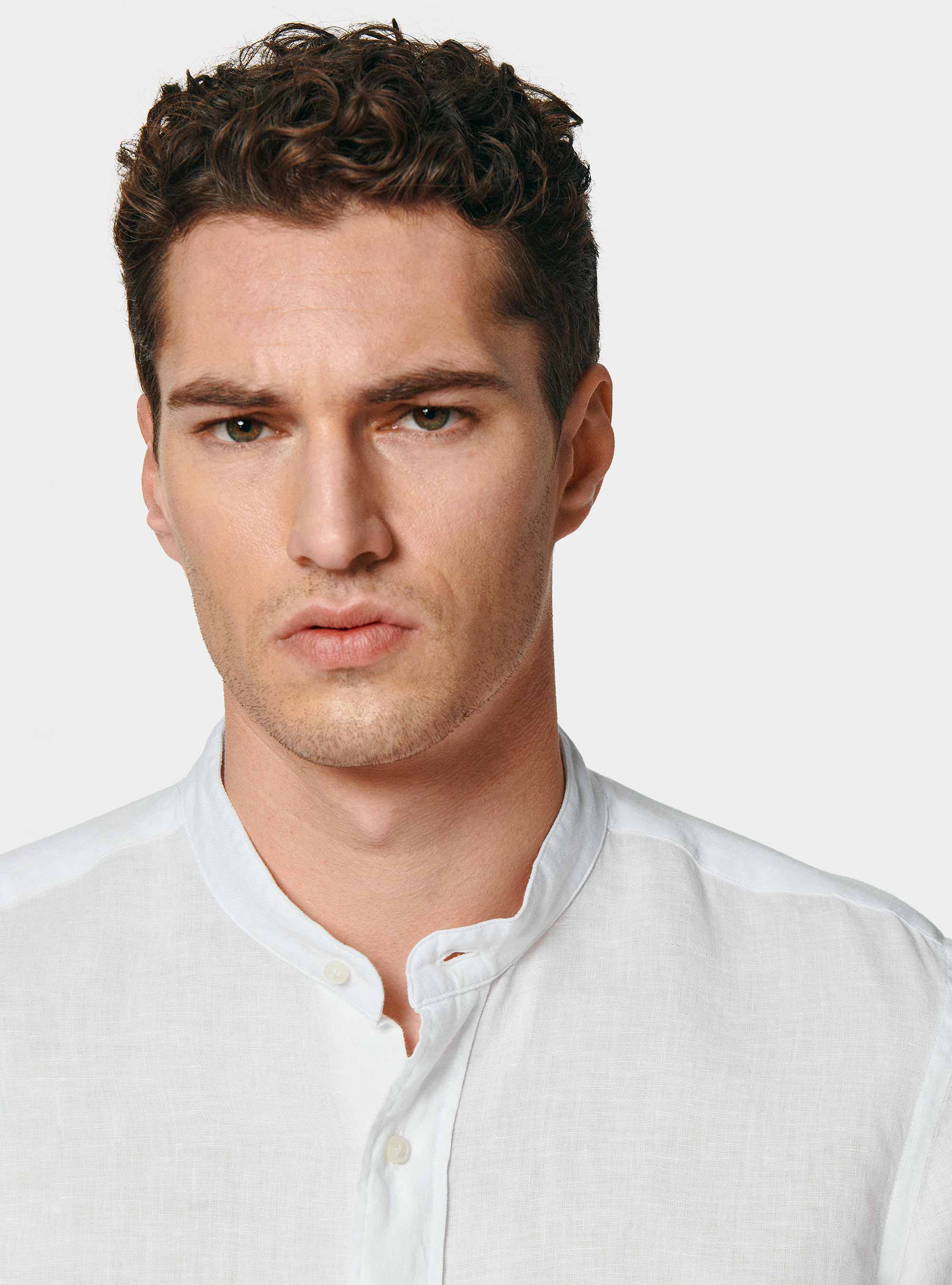 Camicia bianca coreana in puro lino, BIANCO