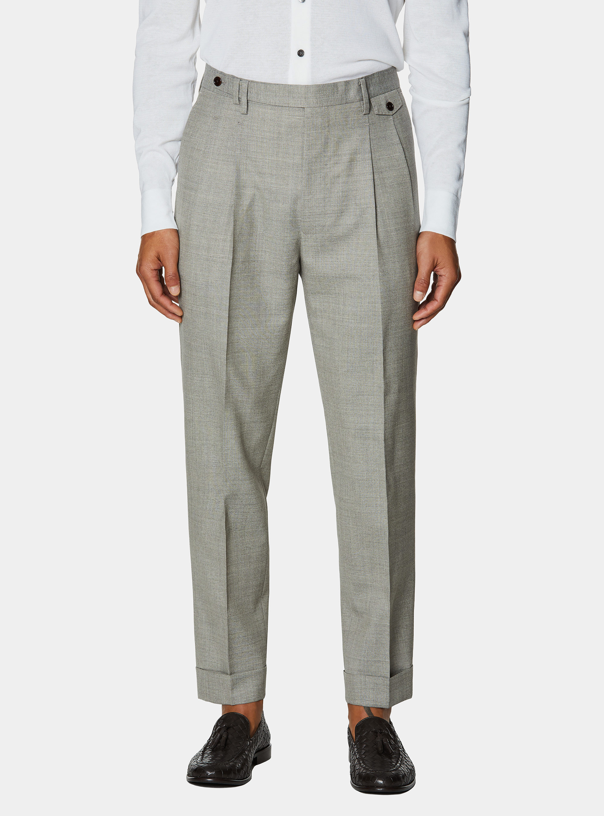 Pantaloni doppia pince in pura lana Vitale Barberis Canonico, ECRU