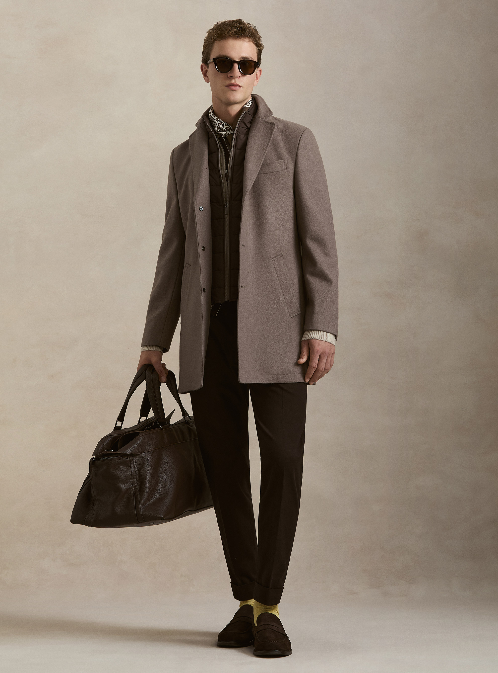 Cappotto in misto lana con pettorina, FANGO 0555C