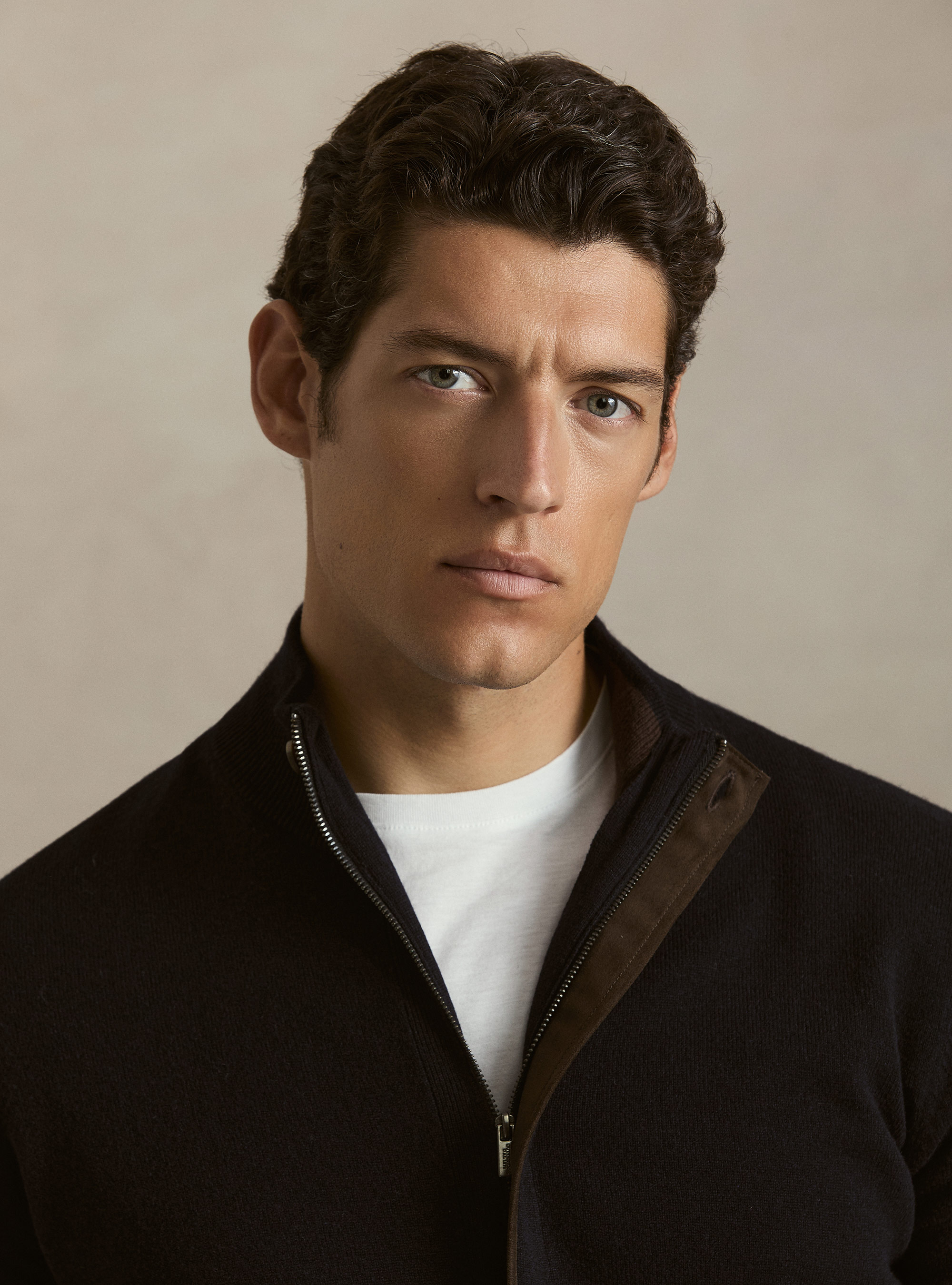 Cardigan con zip in lana lambswool e cashmere, BLU NAVY