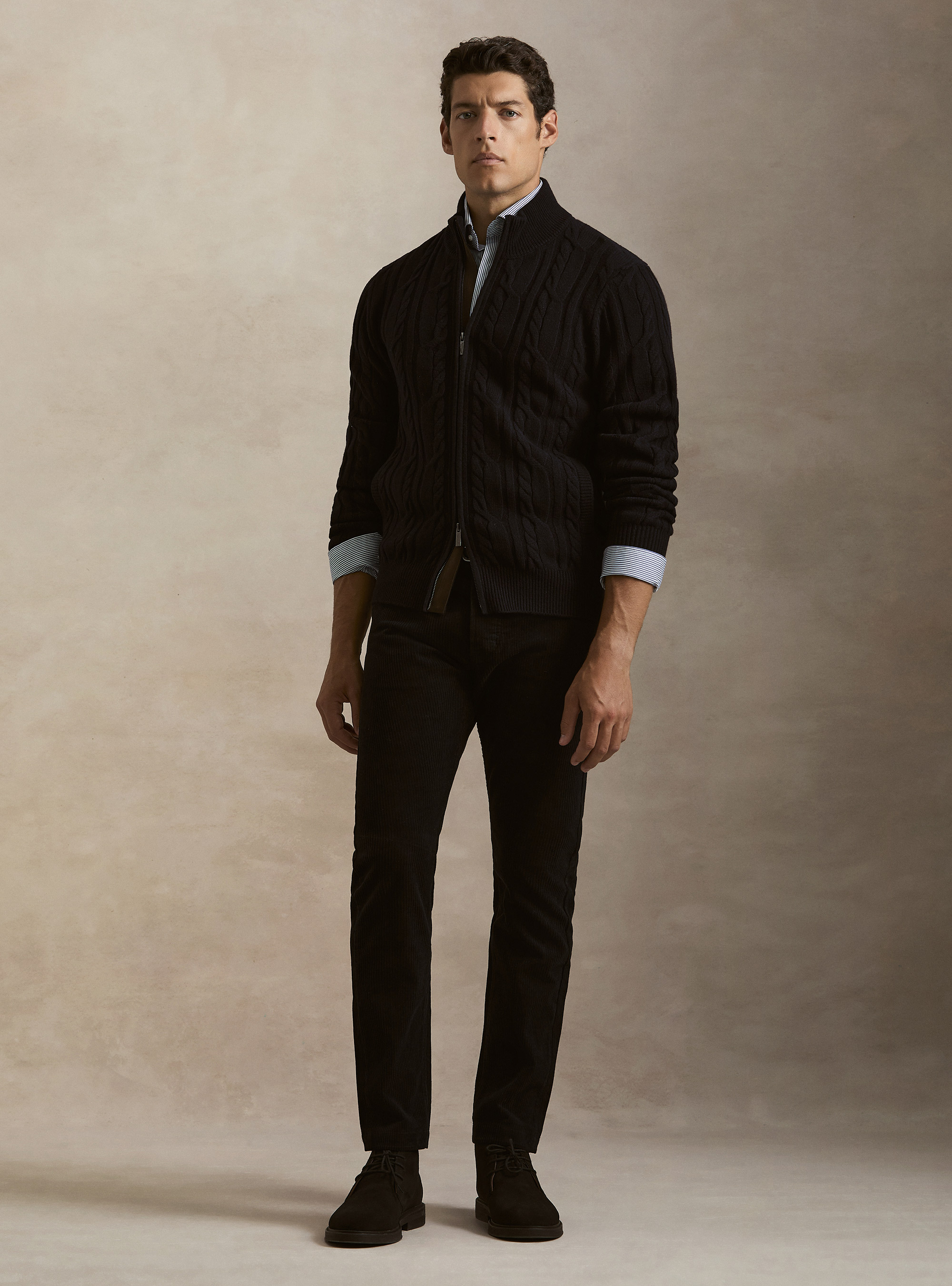 Cardigan a treccia in lana e cashmere, BLU NAVY