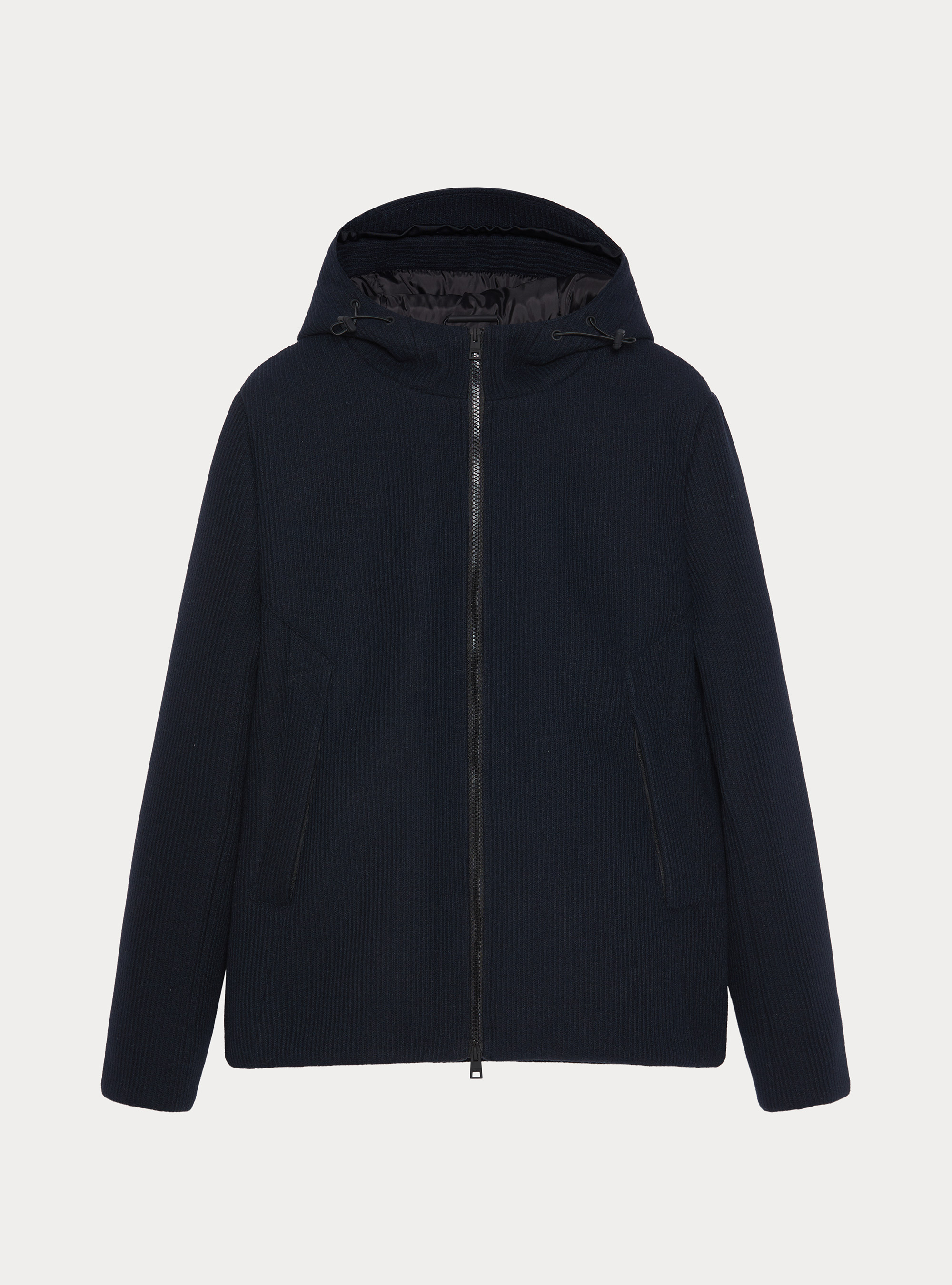 Giubbino imbottito  a coste con cappuccio, BLU NAVY