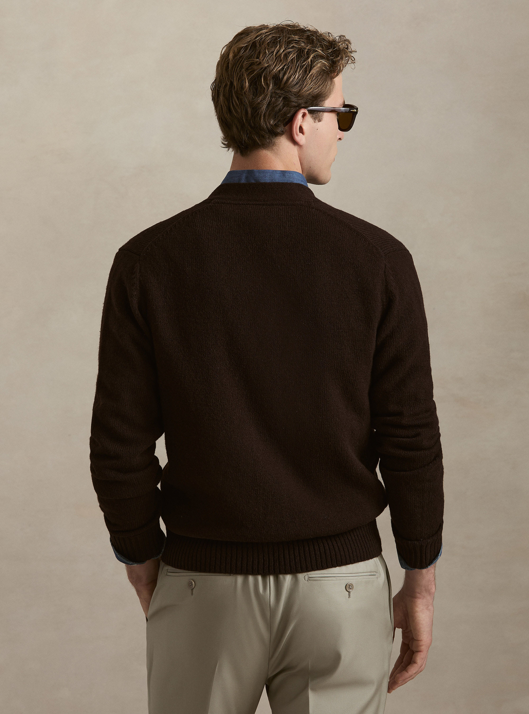 Cardigan in maglia in lana shetland, MARRONE
