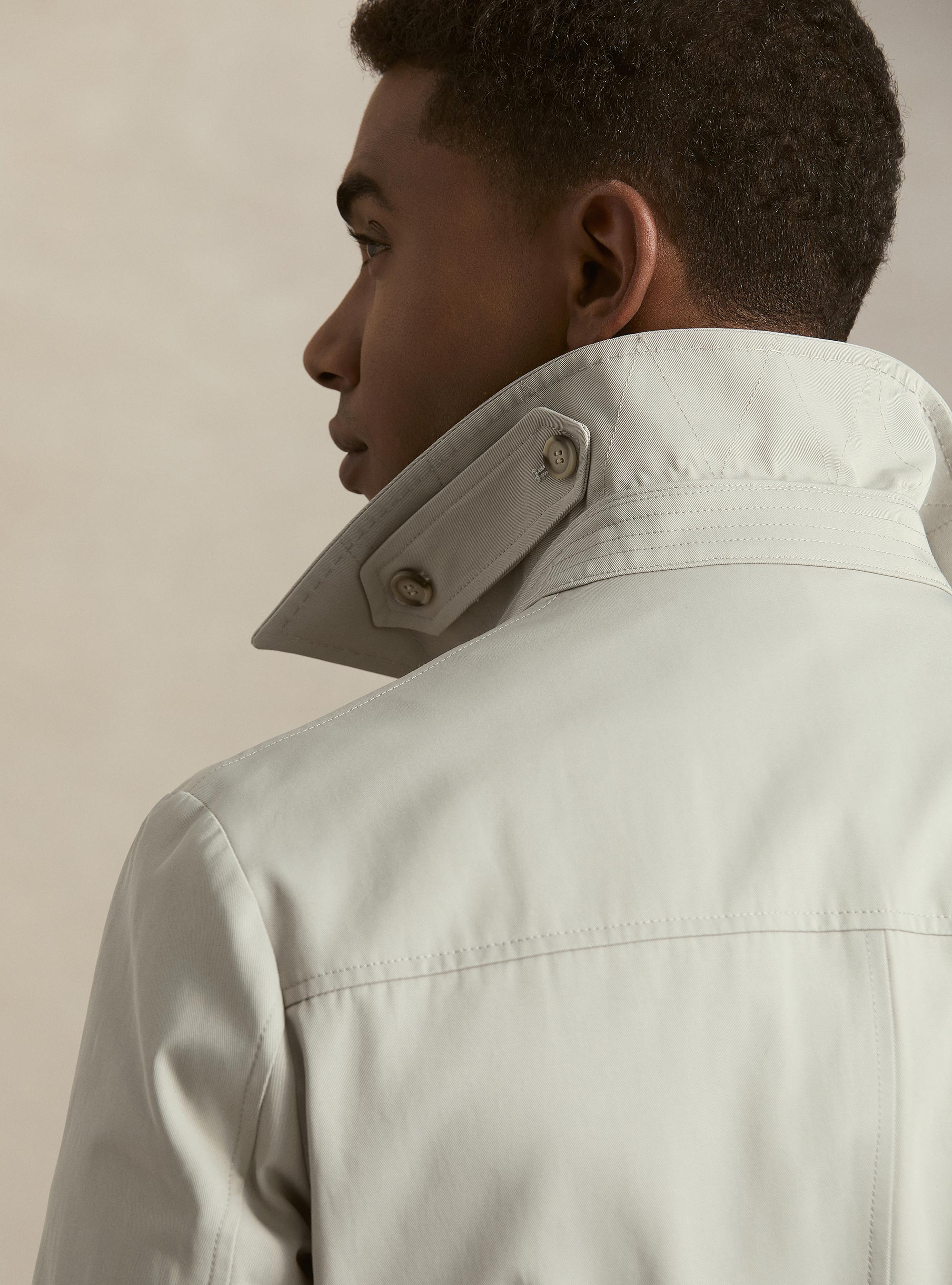 Trench doppiopetto in misto cotone, ECRU