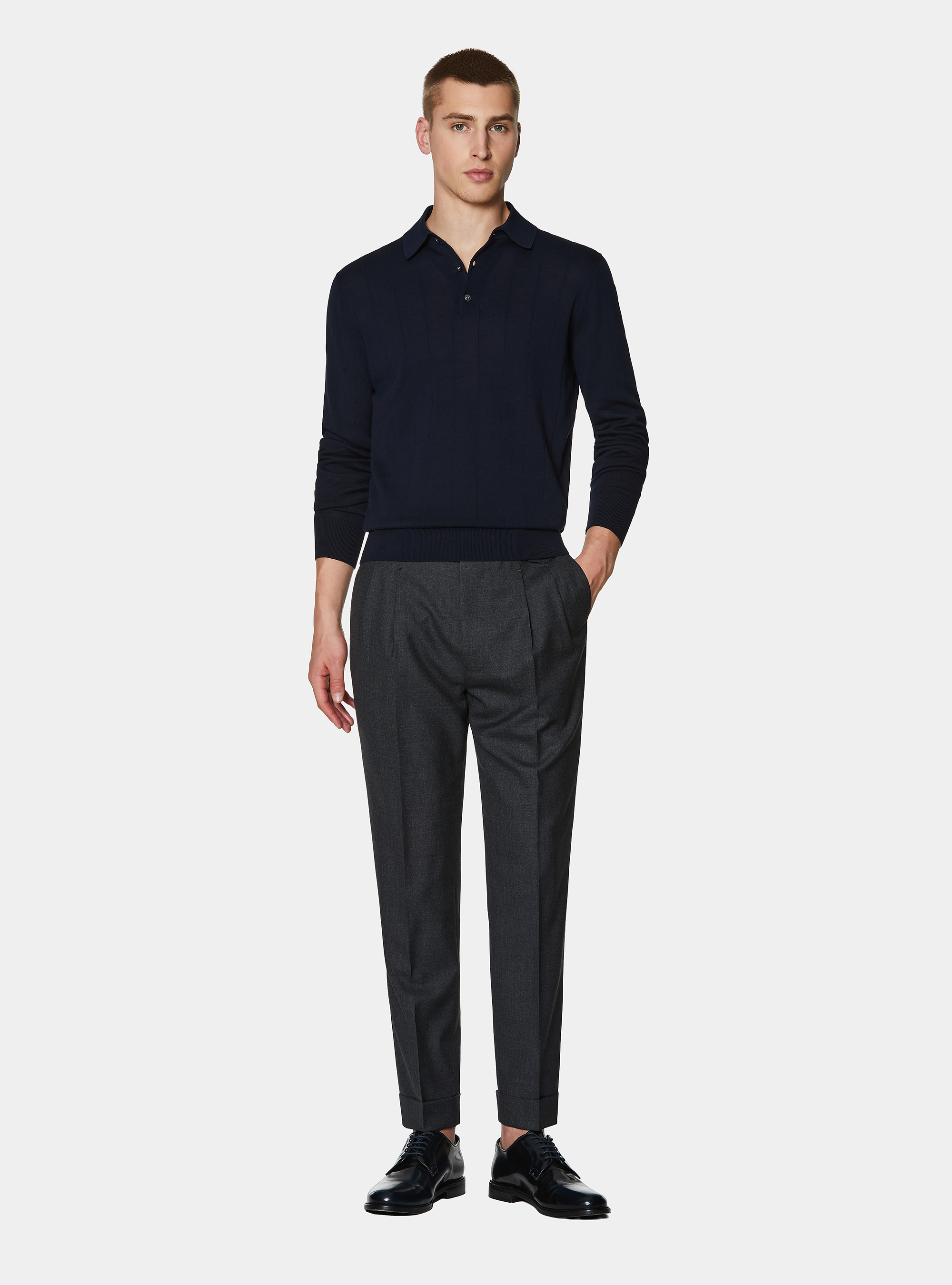 Pantaloni doppia pince in pura lana Vitale Barberis Canonico, ASFALTO