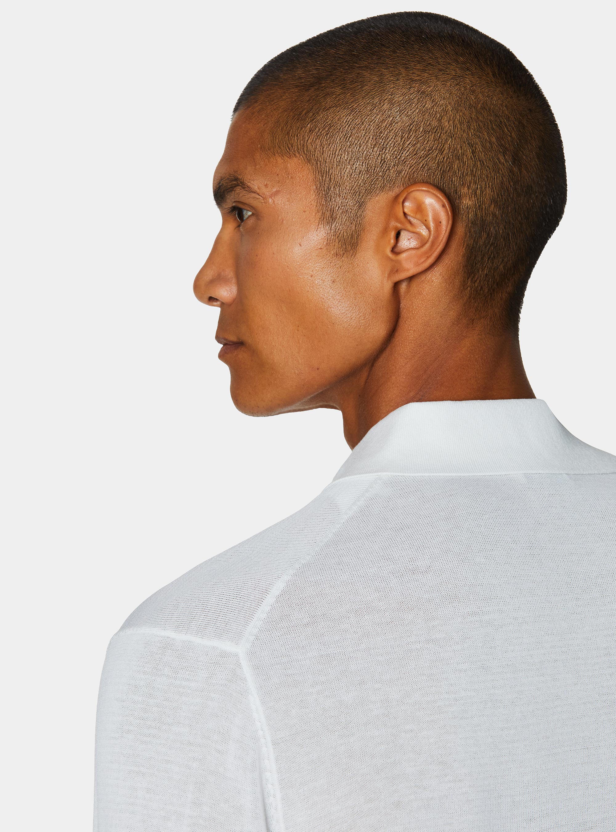 Polo camicia in cotone e seta, BIANCO