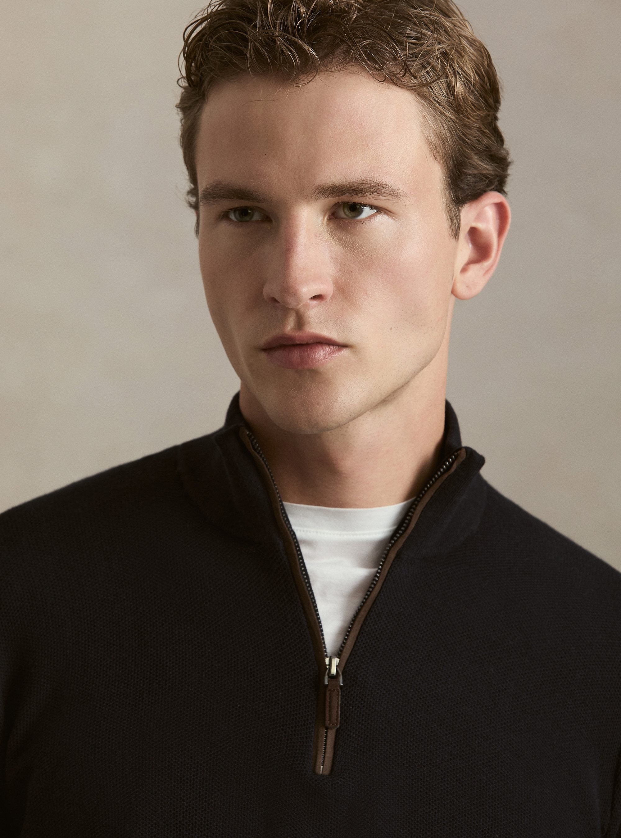 Maglia con mezza zip in cotone cashmere nido d'ape, BLU NAVY