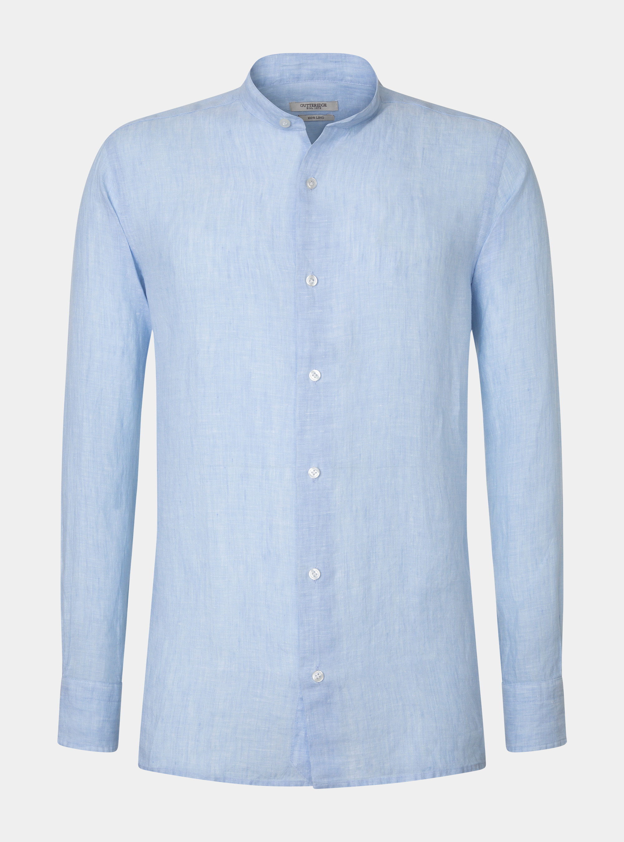 Camicia coreana in puro lino, AZZURRO