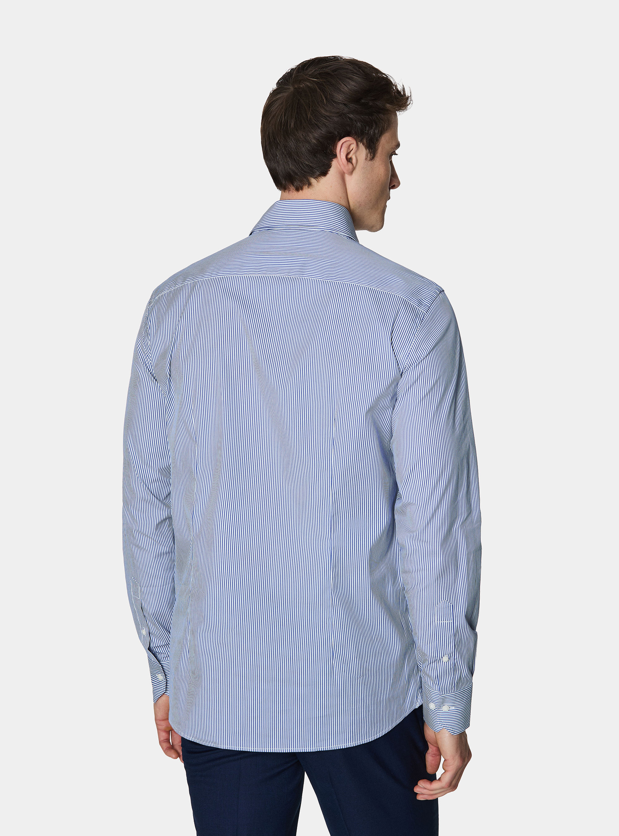 Camicia in cotone rigato popeline stretch, BLU