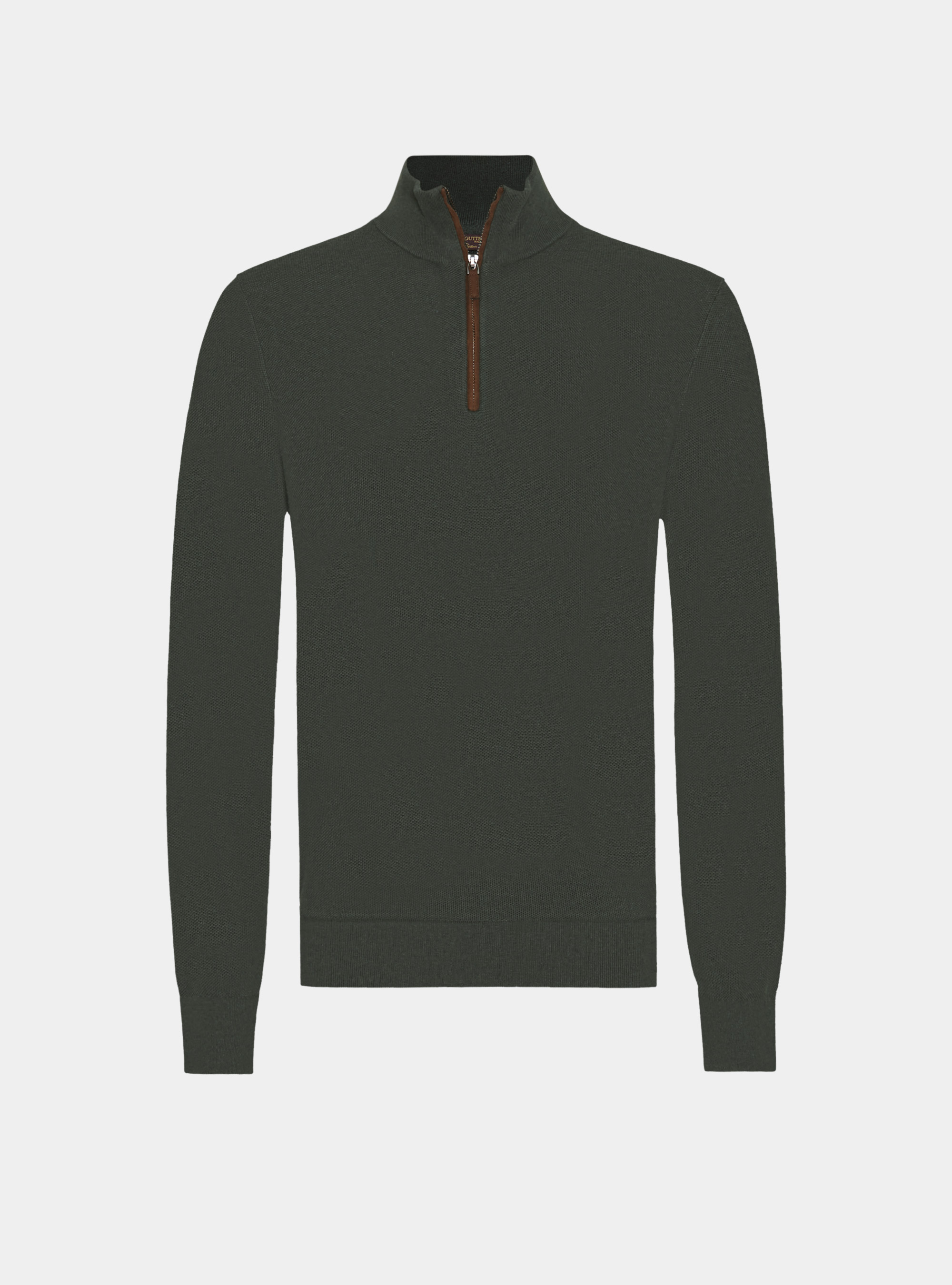 Maglia con mezza zip in cotone cashmere nido d'ape, MILITARE 0609C