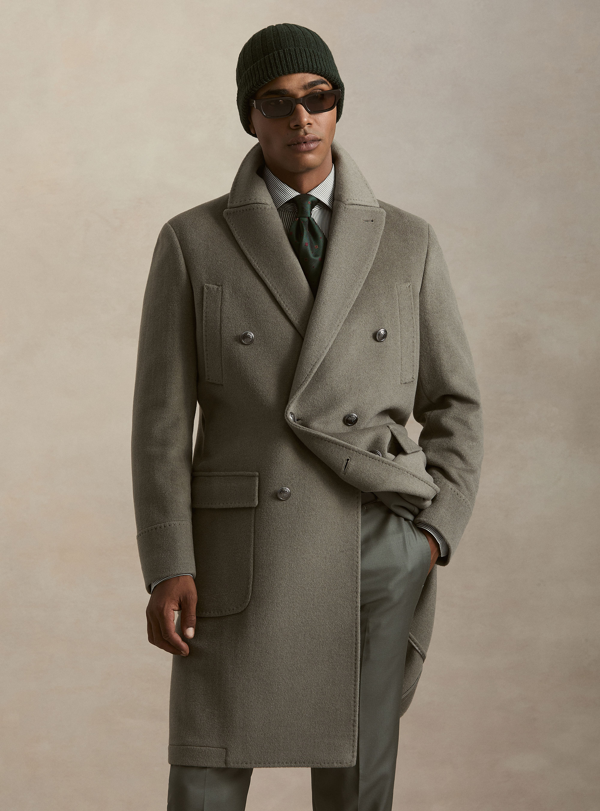 Cappotto doppiopetto in lana cashmere, SALVIA 0602C