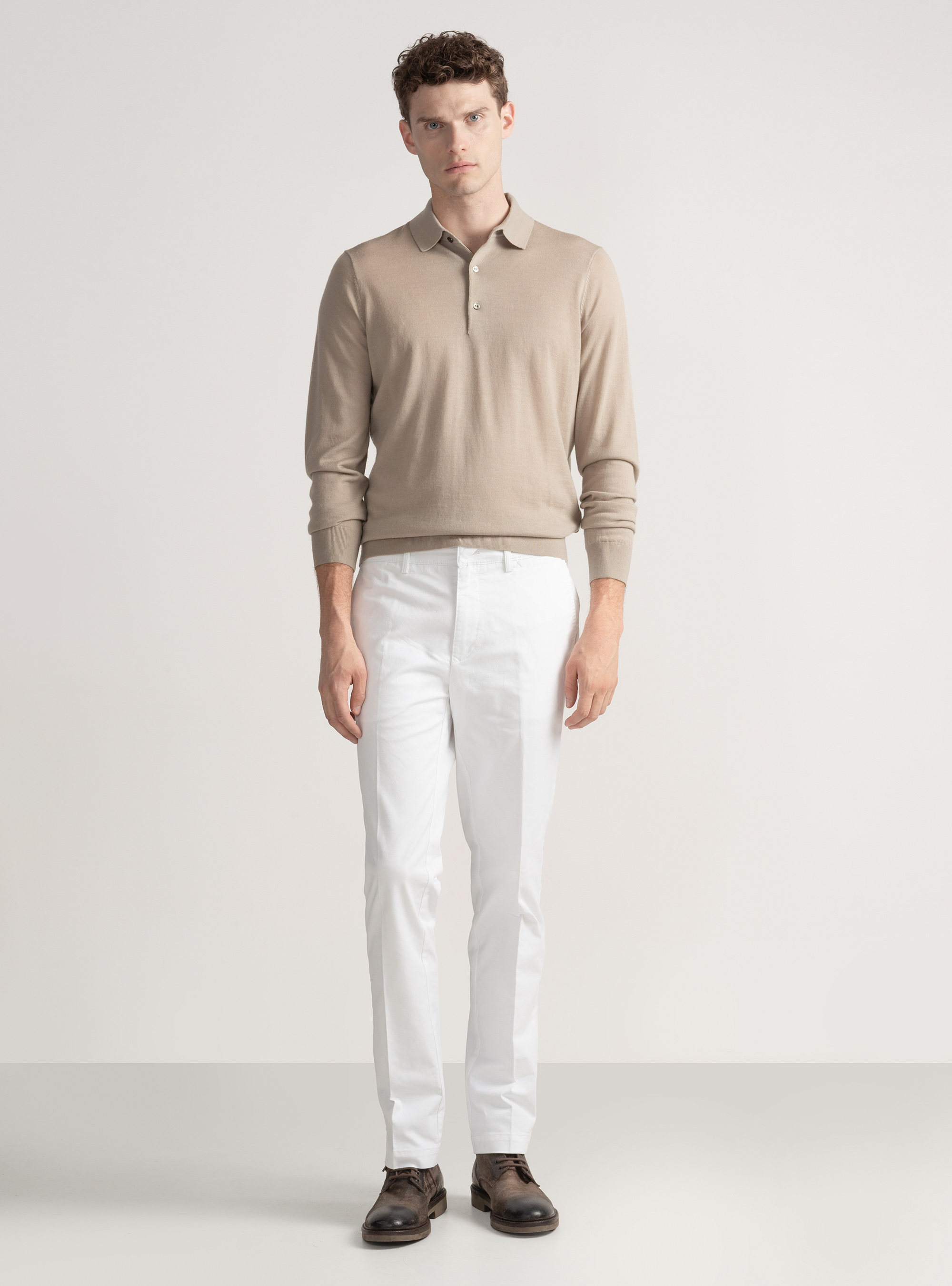 Pantaloni chino slim fit in twill stretch, BIANCO