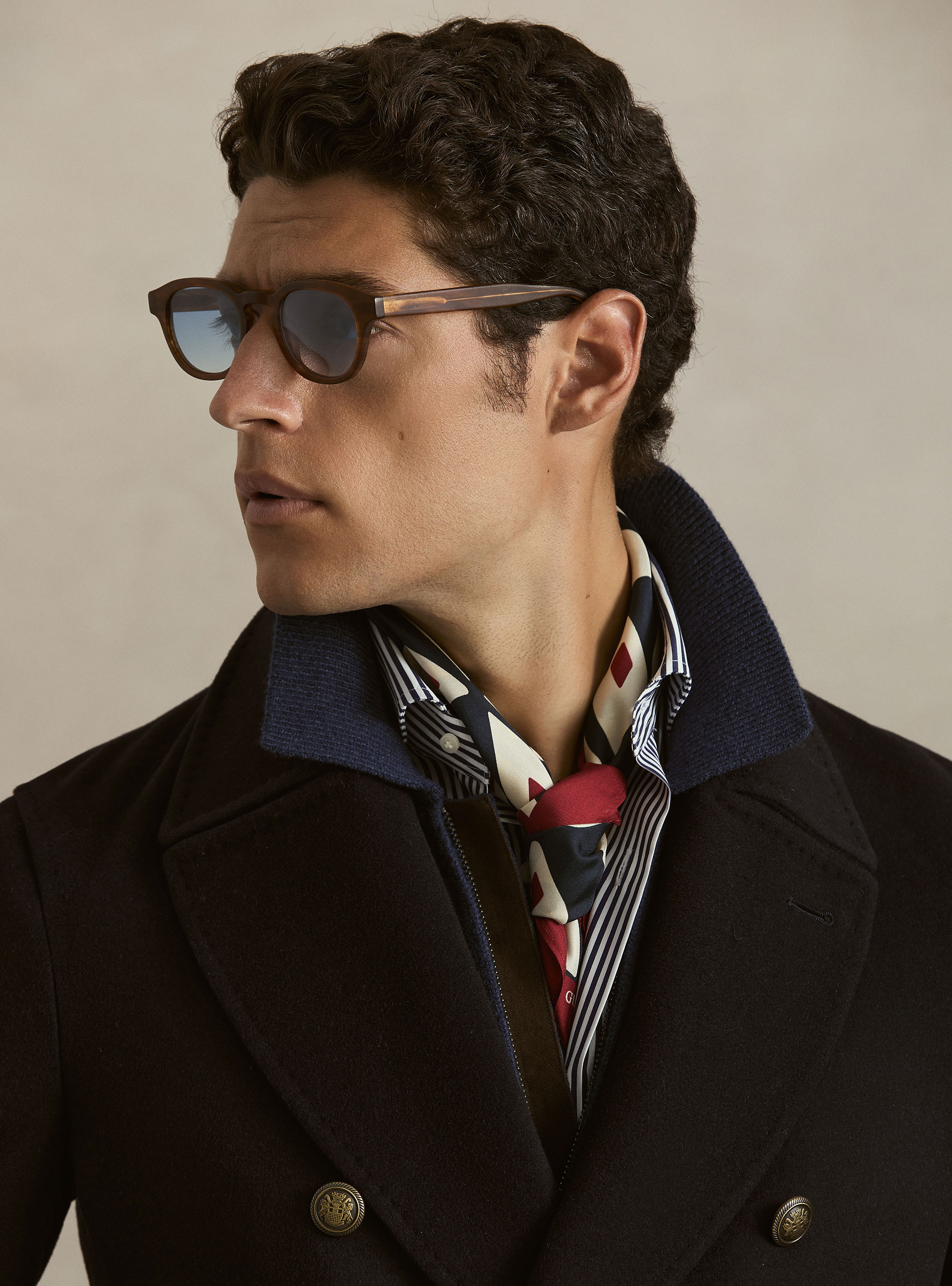 Peacoat in lana cashmere con bottone in metallo, BLU NAVY