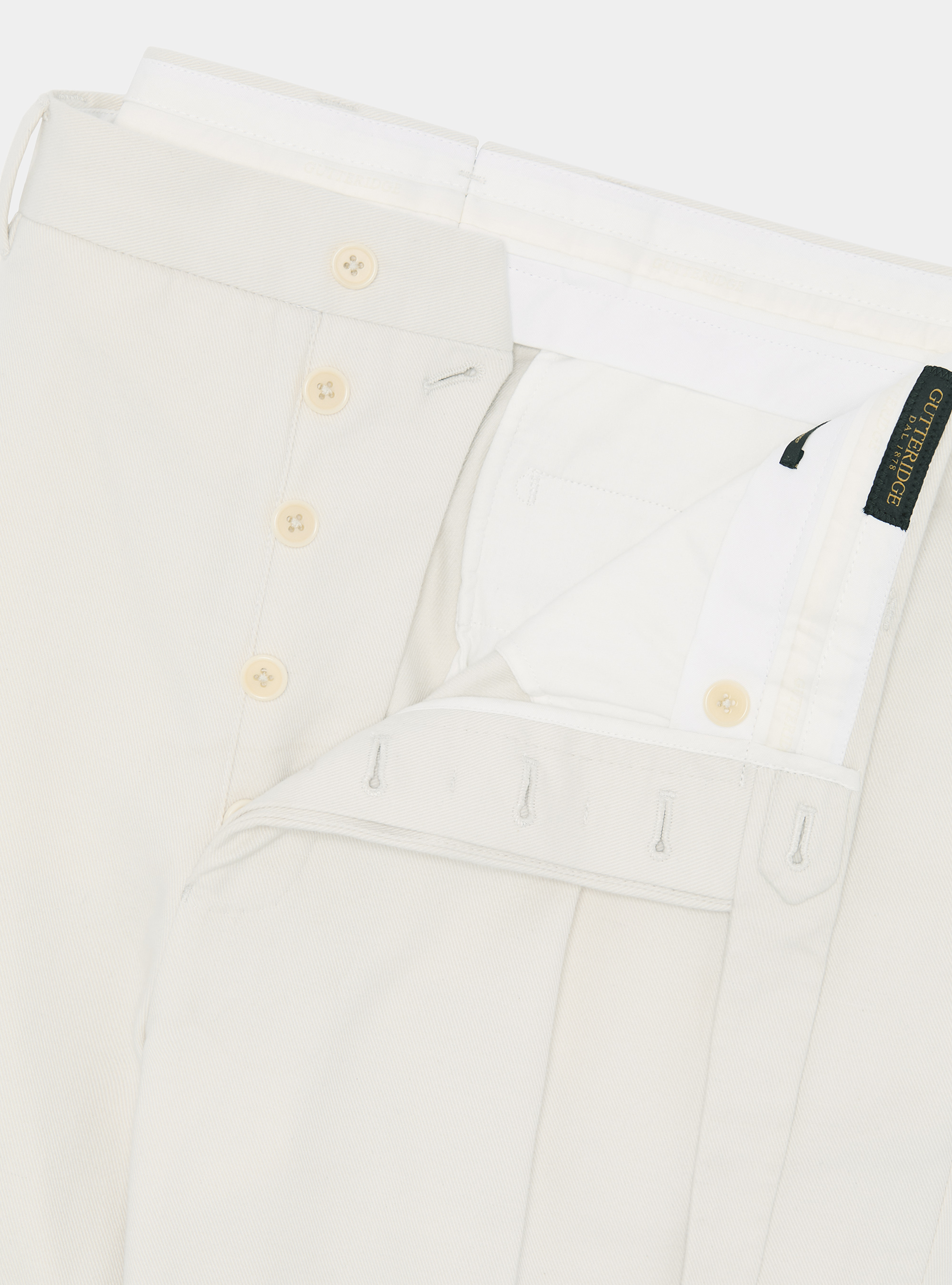 Pantaloni con pince in twill di cotone e cashmere, PANNA